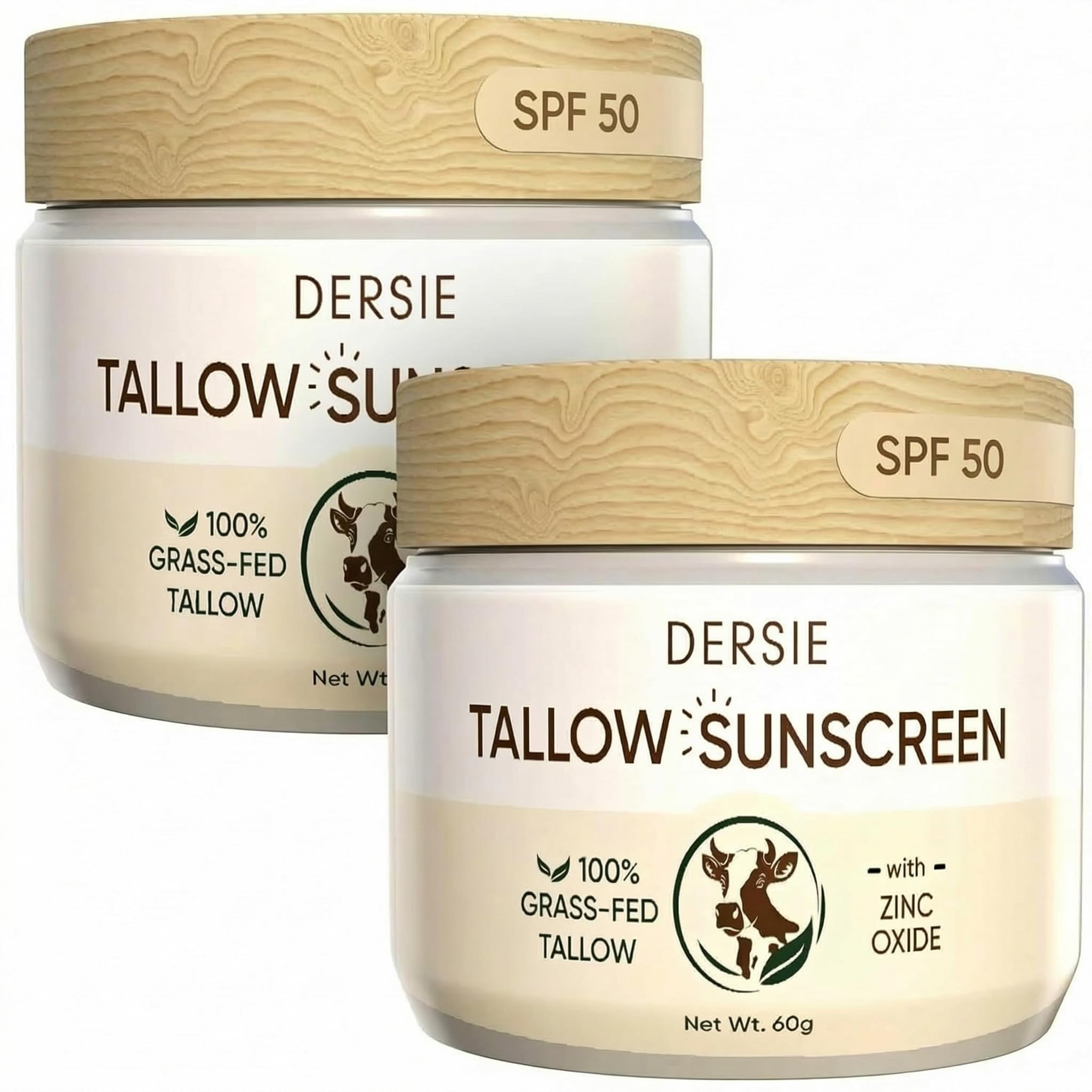 (Pack of 2) Dersie Tallow Sunscreen SPF 50 - Mineral UV Defense with Non-Nano Zinc Oxide - Face & Body Sun Protection for Adults