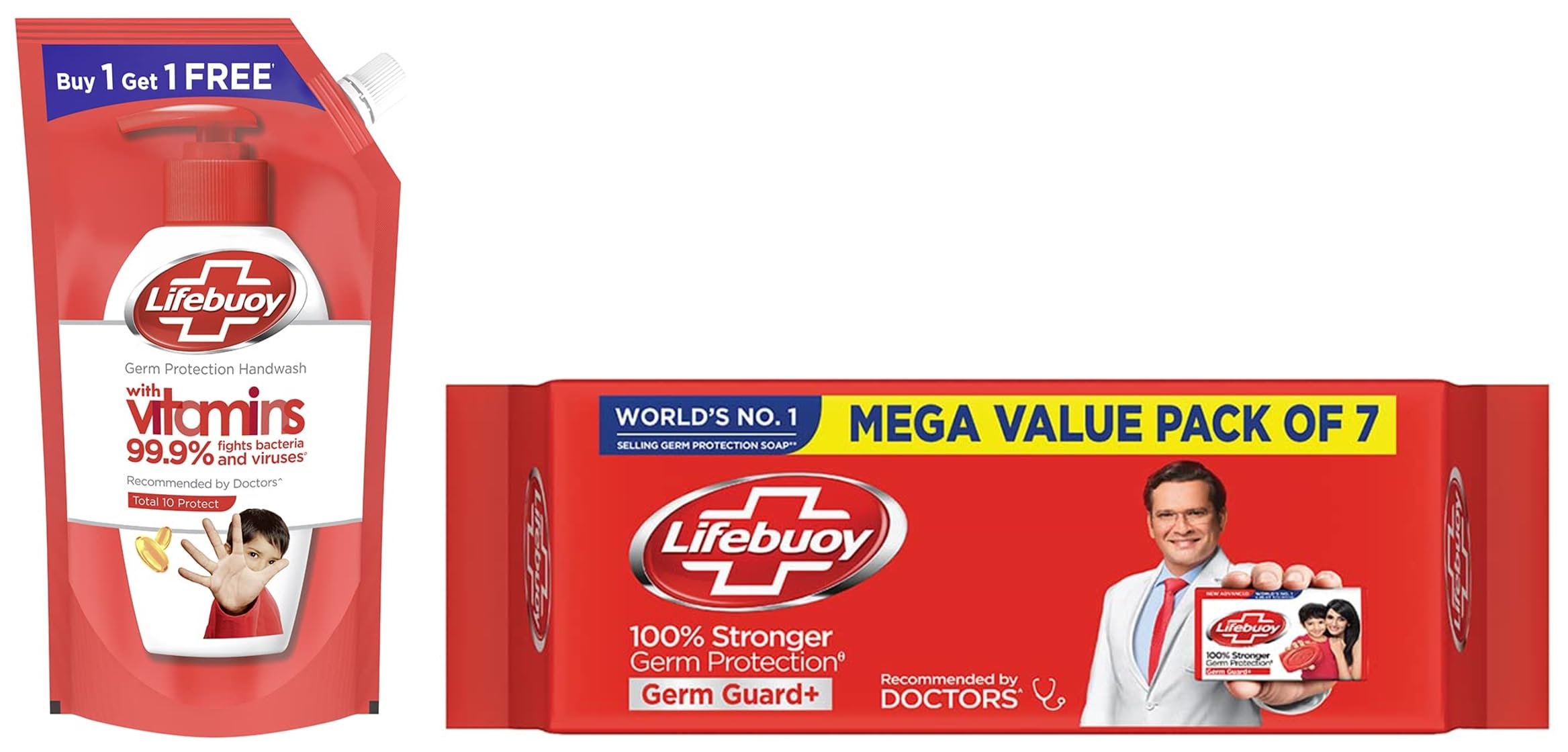 Lifebuoy Total10 Soap 125 G (Pack Of 7) And Lifebuoy Total 10 Active Silver FormulaGerm Protection Handwash Refill 750Ml (Pack 