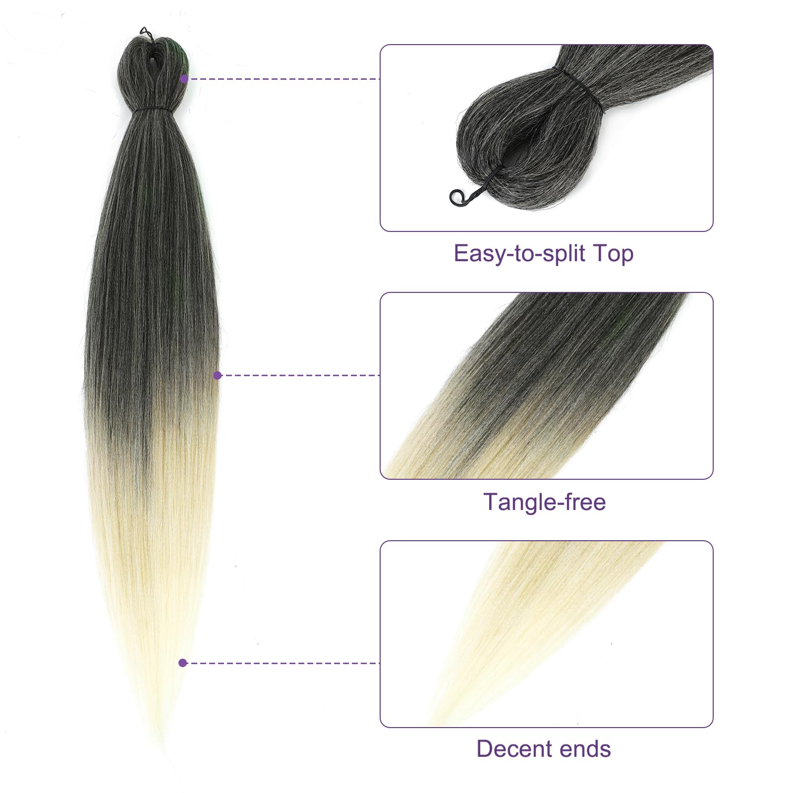 Rosdina Pre-Stretched Braiding Hair - 28 Inch 8 Packs Ombre 613 Super Long Braiding Hair For Twist Or Box Braids, Yaki Texture H