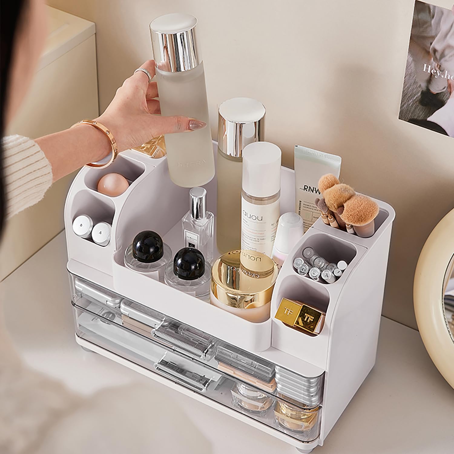 Makeup Organizer with Drawers for Vanity,Bathroom Countertop Organizer with Brushes Holder,Skincare Storage Organizer,Perfect Co