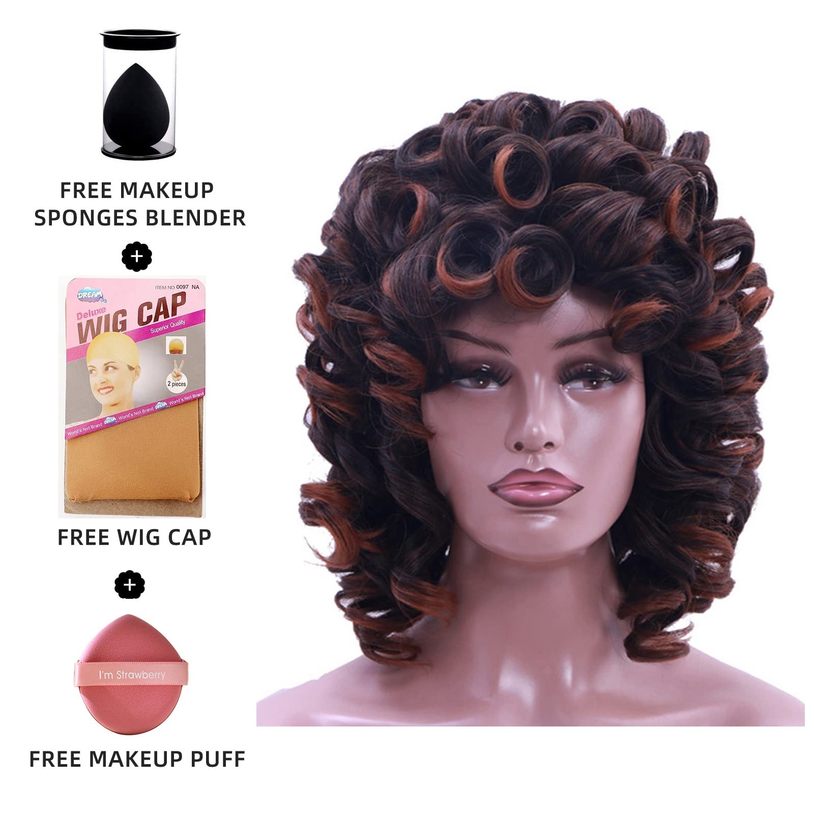 Kavsni Wig 70's Curly Wigs for Black Women Large Bouncy Fluffy and Soft Natural Looking Afro Wig 60s Wigs Gold Hoop Earring+2Wig