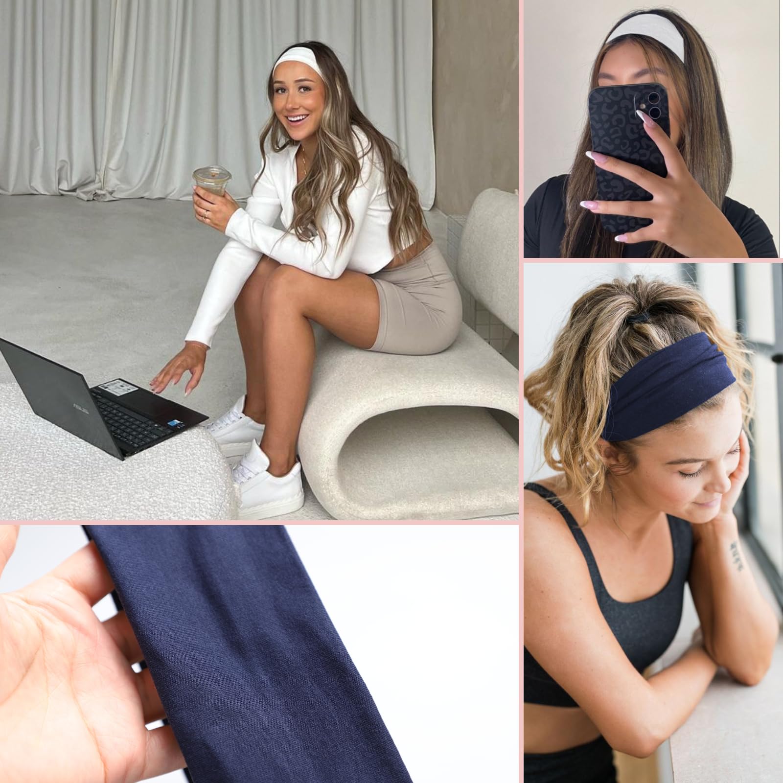 Mlmomvme 6 Pcs Headbands For Women Hair Cotton Headband Non-Slip Stretchy Elastic Head Wrap Holder Hair Accessories White Navy B