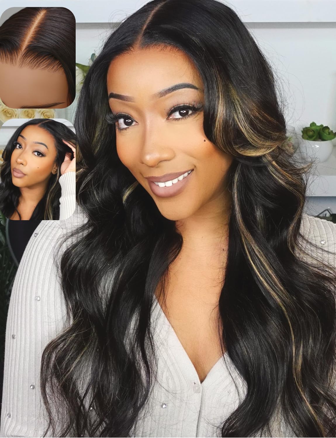 UNICE Bye Bye Knots Glueless Wig Body Wave 7x5 Pre Cut Lace Front Wigs Human Hair Bleached Knots Balayage Black Blonde Highlight