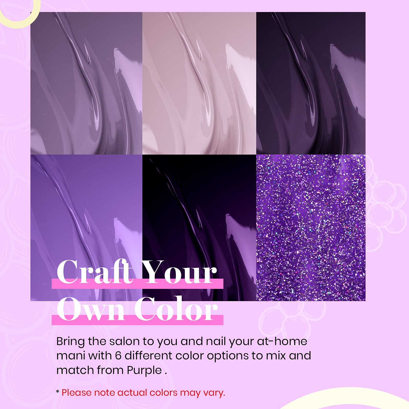Beetles Purple Gel Nail Polish Set, 6 Colors Gel Polish Purple Glitter Pastel Pink Lavender Nail Polish Soak Off U V Led Gel Nai