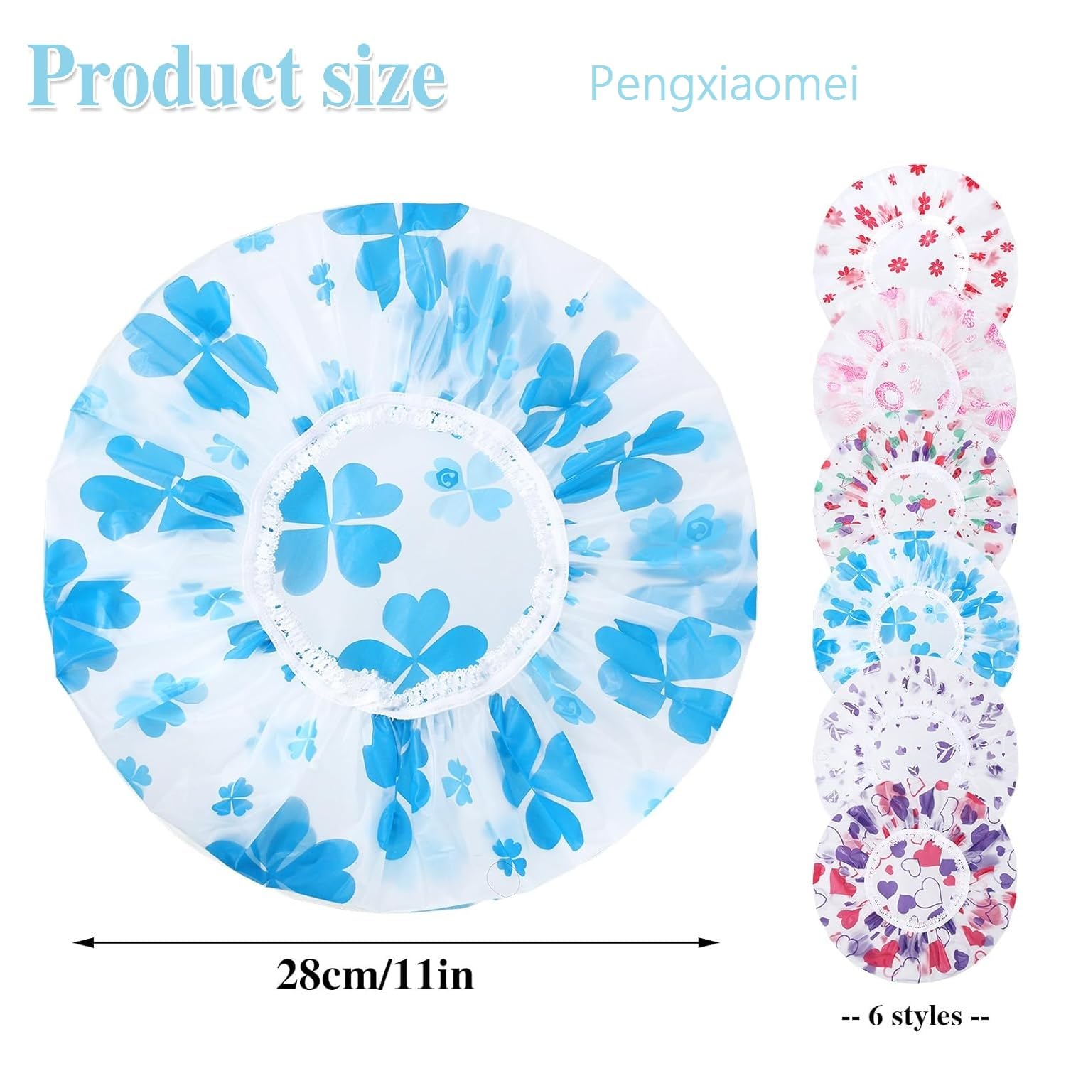Pengxiaomei 6 Pcs Shower Cap, Reusable Waterproof Hair Cap Shower Caps Stocking Stuffers For Women Men Kids