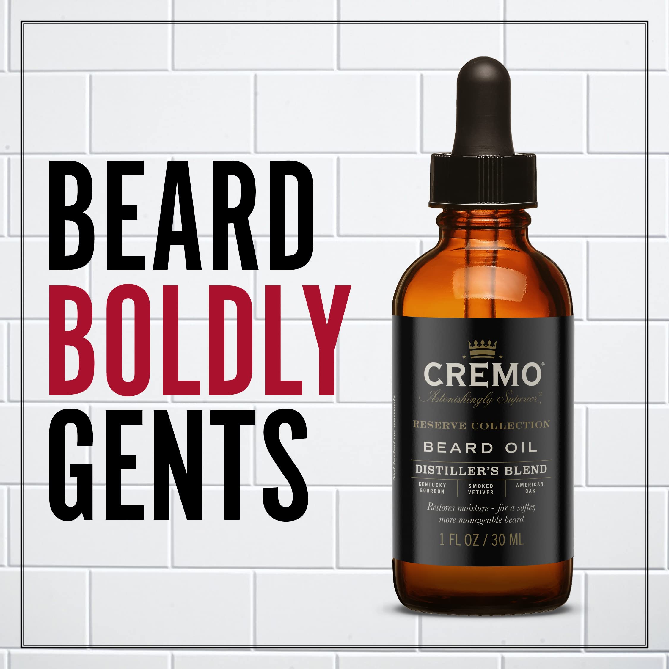 Cremo Beard Oil, Distiller's Blend (Reserve Collection), 1 fl oz - Restore Natural Moisture and Soften Your Beard To Help Reliev