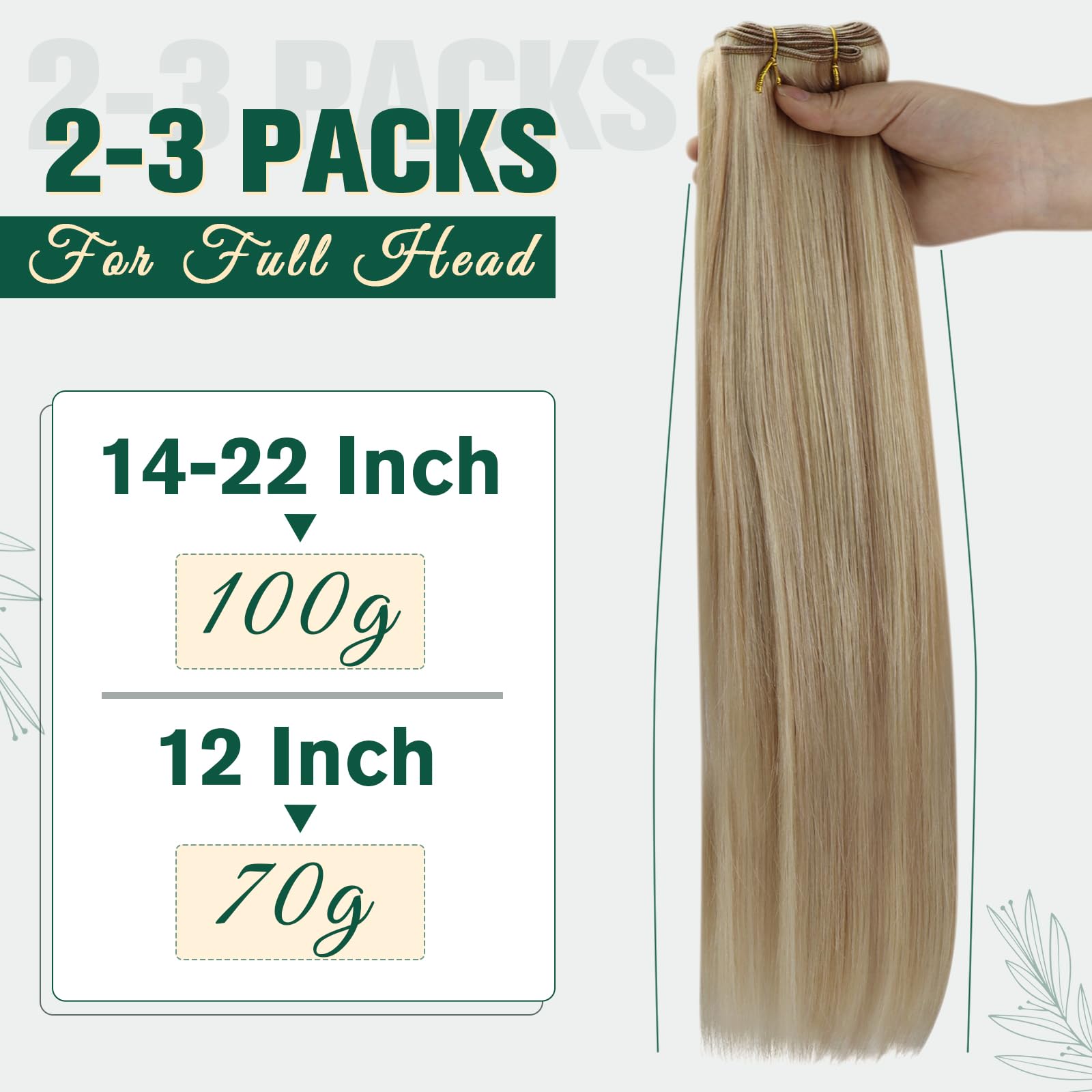 Runature Blonde Human Hair Weft Extensions 20 Inch 100G Long Hand Tie Weft Human Hair Extensions Ash Blonde With Platinum Blonde