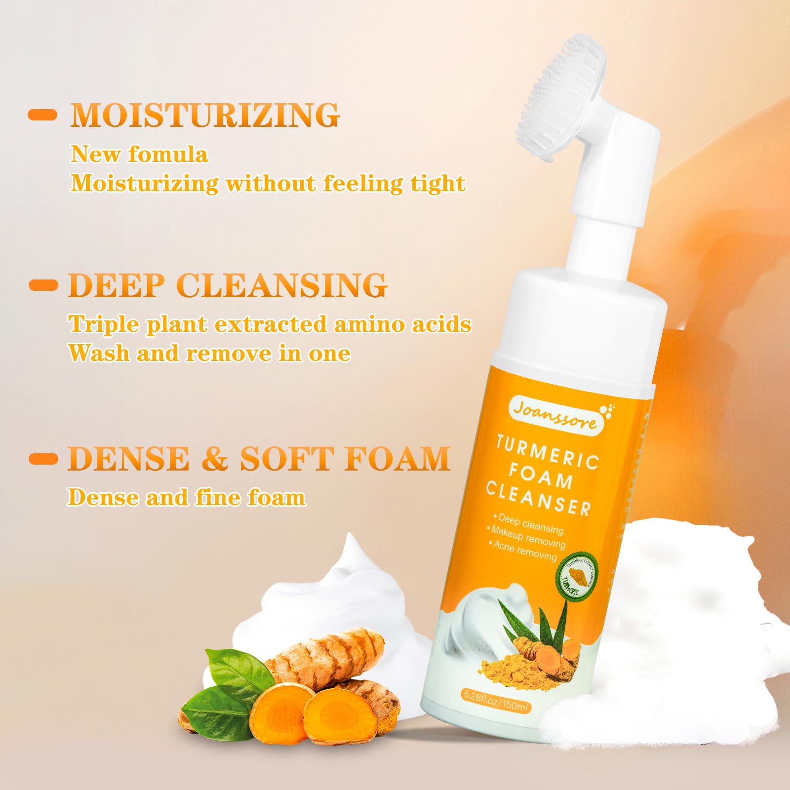 Joanssore 2Pcs Turmeric Facial Cleanser, Turmeric Face Wash, Turmeric Foaming Cleanser, Foaming Face Wash, Tumeric Face Wash, Tu