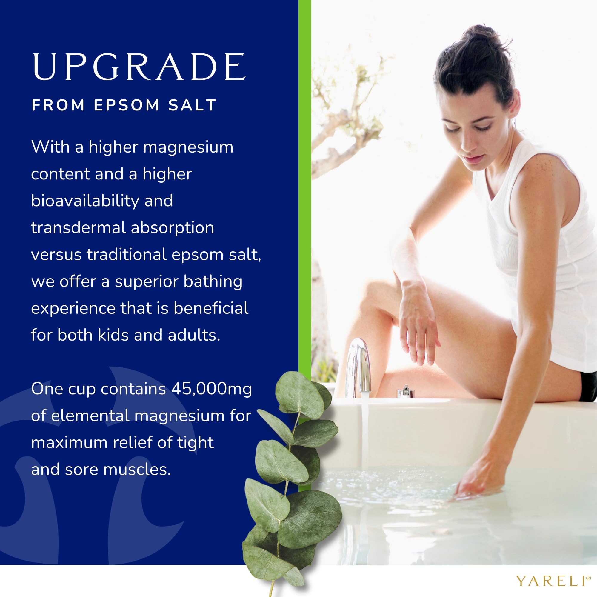 Yareli Dead Sea Bath & Foot Soak, Eucalyptus Magnesium Bath Salt Flakes, Alternative To Epsom Salt, 5Lbs With Over 250,000Mg Of