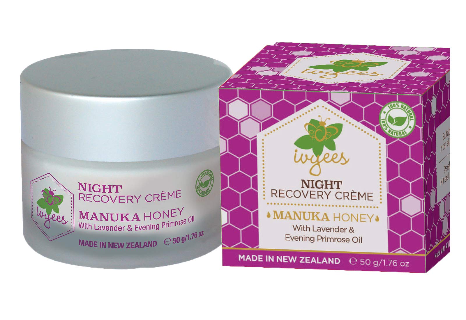 Ivyees Night Recovery Crme 1.76 Oz With Manuka Honey and Lavender To Hydrate and Rejuvenate Skin while your Rest, Paraben and Mi