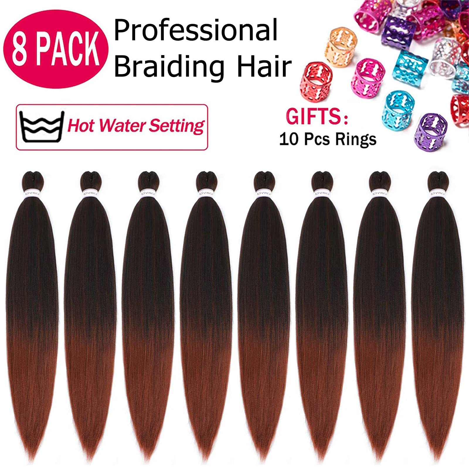 Ombre Braiding Hair 350# Copper Red 30 Inch 8 Packs Professional Synthetic Braid Hair Extensions Crochet Braids, Yaki Texture, H