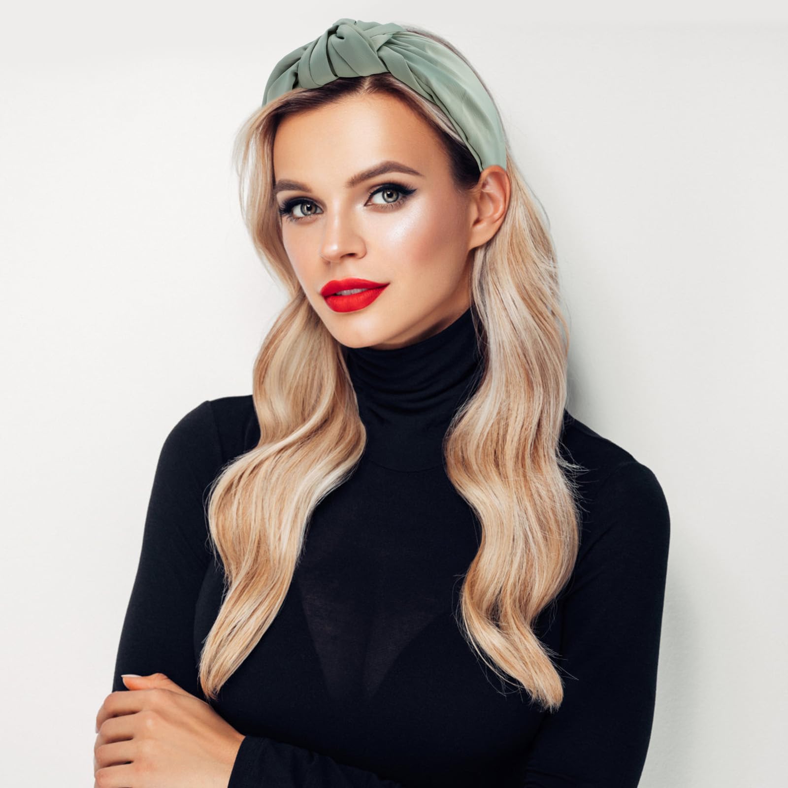 Velscrun White, Green 2 Pack Women'S Satin Knotted Wide Non-Slip Elastic Turban Fashion Headbands For Hair Styling Accessories