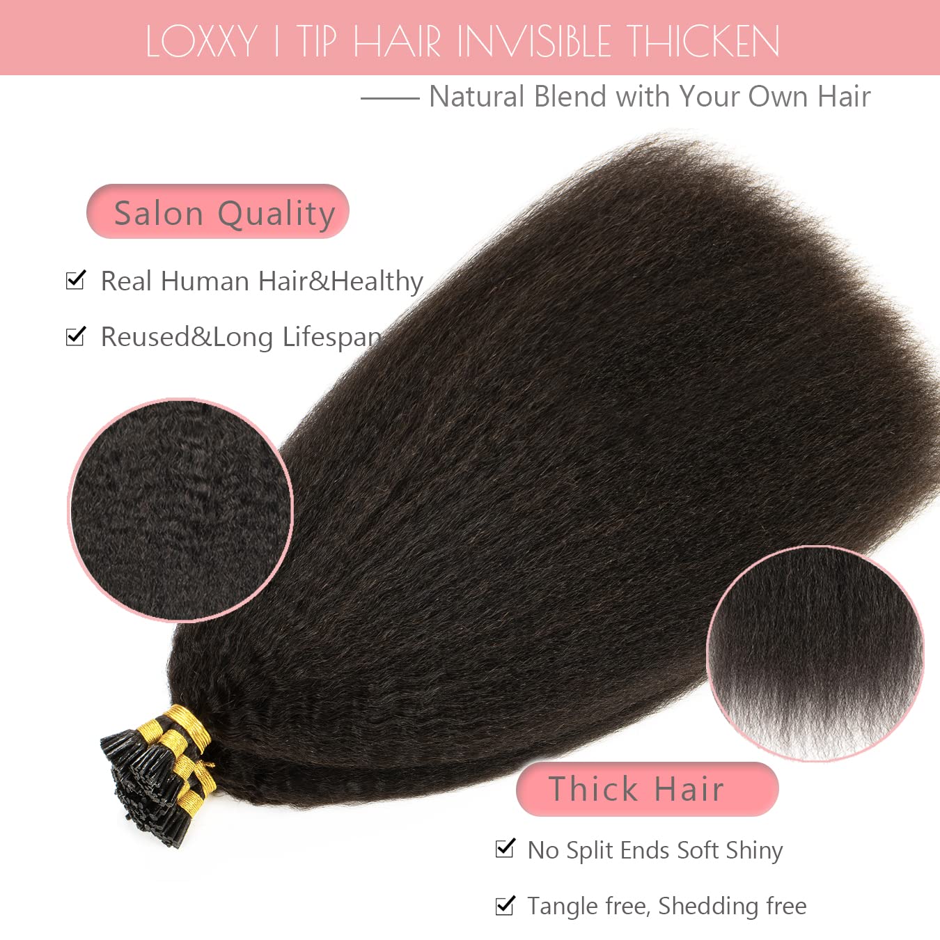 Loxxy Hair Extensions Real Human Hair I Tips Kinky Straight Cold Fusion Itip Human Hair Extensions For Black Women Natural Black