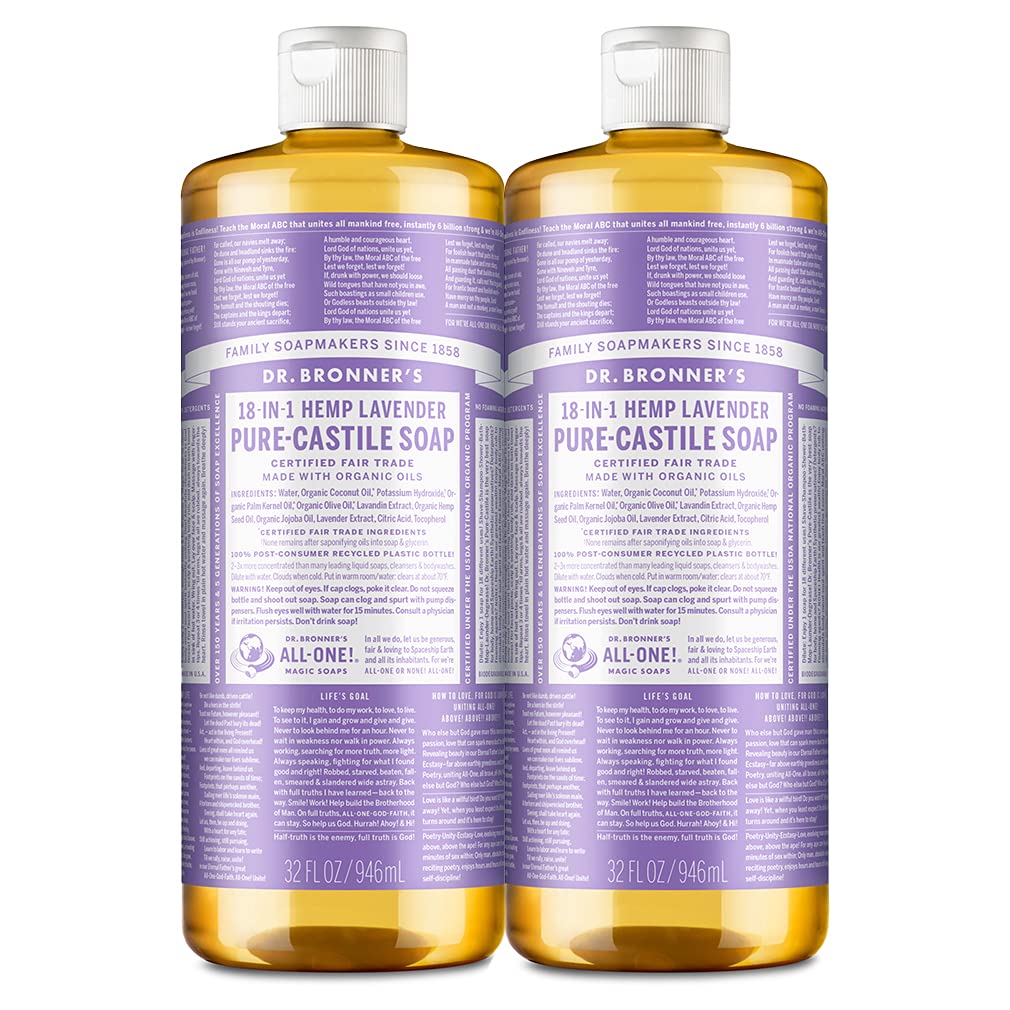 Dr. Bronner 'S - Pure-Castile Liquid Soap (Lavender, 32 Ounce, 2-Pack) - Made With Organic Oils, 18-In-1 Uses: Face, Body, Hair,