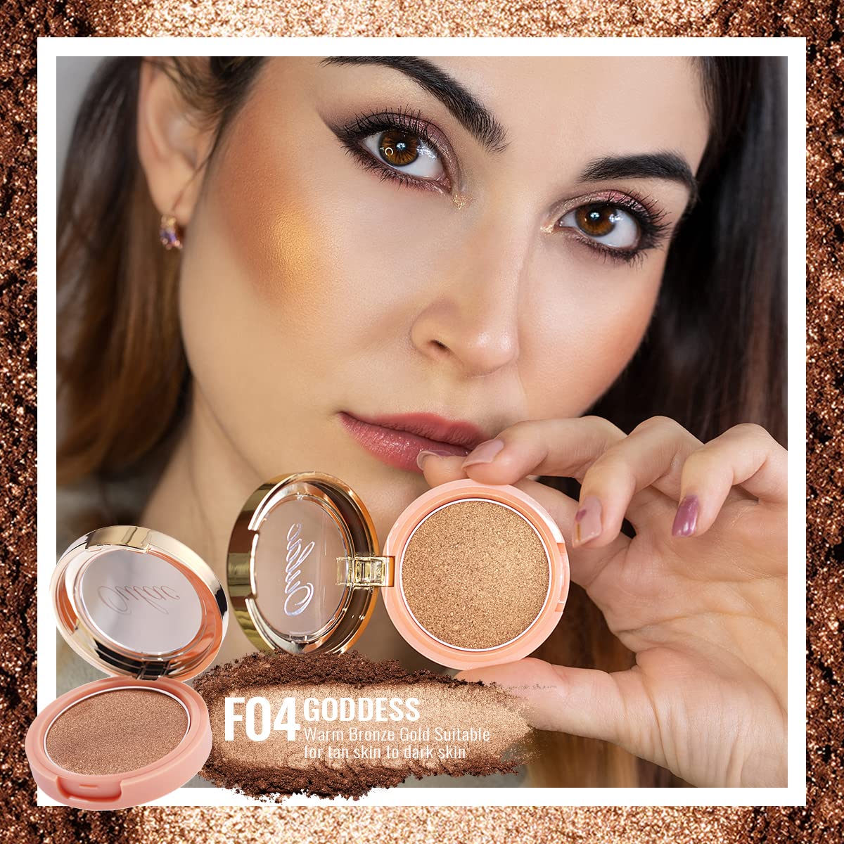 Oulac Luminous Blush Face Bronze Gold Warm | Blush & Highlighter Duo| High Pigmented&Buildable Blush For Dark Skin| Vegan & Crue