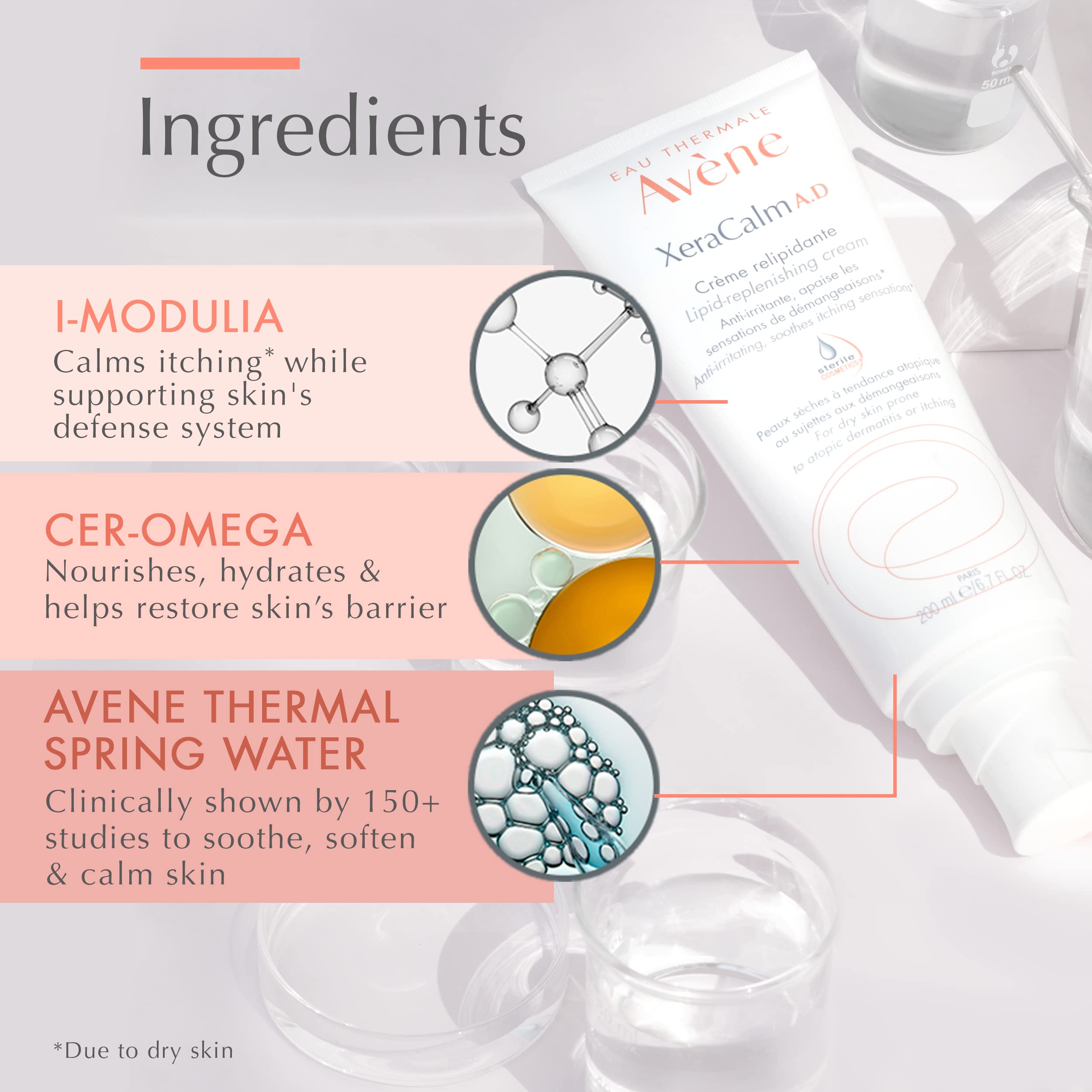 Eau Thermale Avne Xeracalm A.D Lipid-Replenishing Balm, Atopic Dermatitis, Eczema-Prone, No Preservatives, Fragrance-Free, 6.7 O