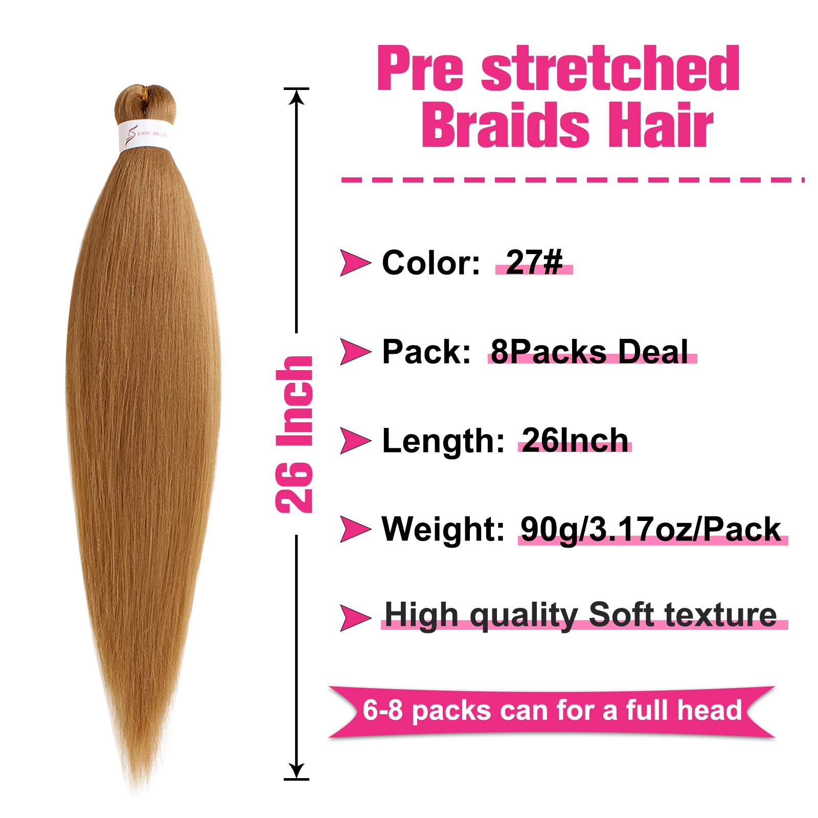 Unionbeauty 8 Packs Ombre Pre Stretched Braiding Hair 26 Inch Burgundy Braiding Hair Bundles Yaki Texture Synthetic Crochet Brai