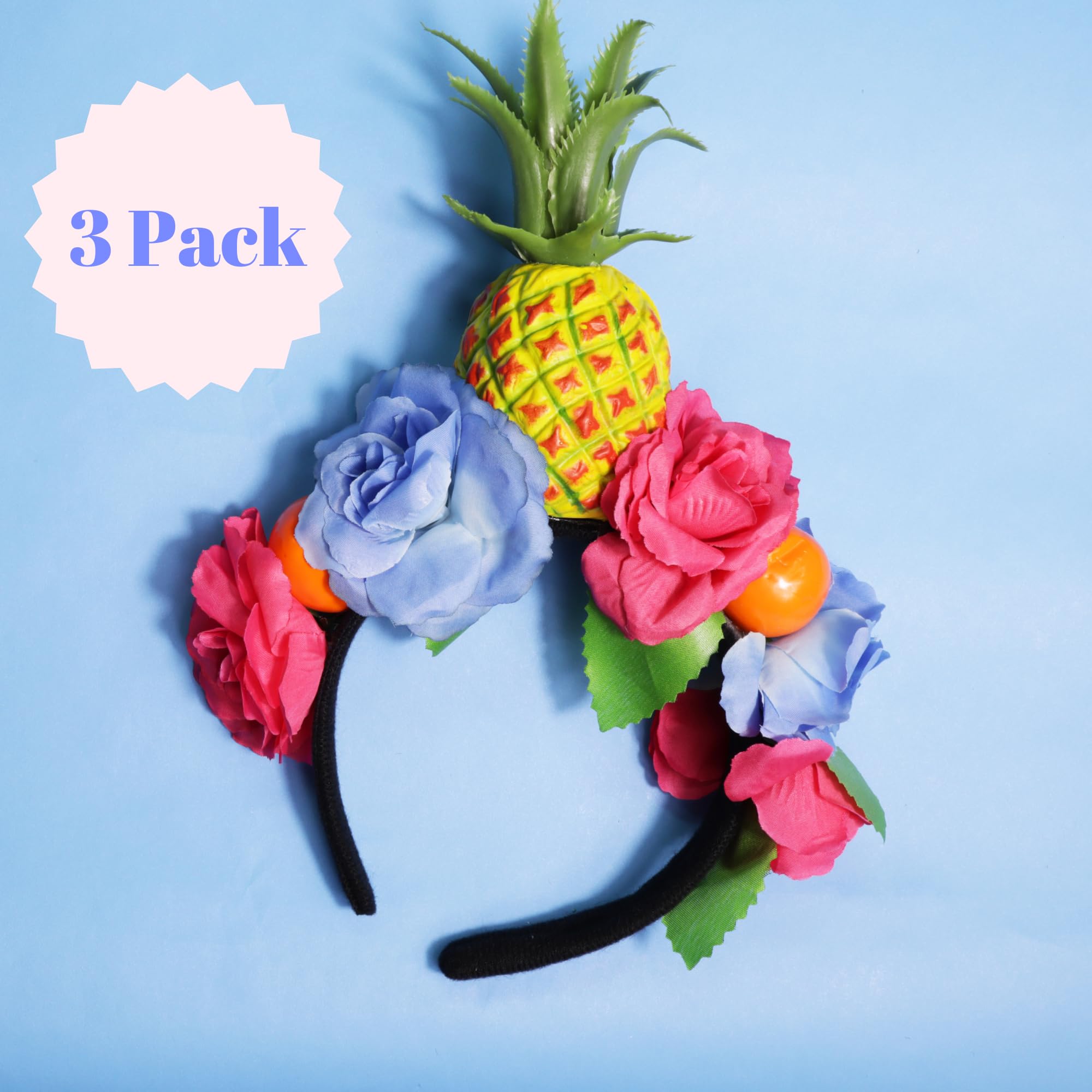 Needzo Tropical Themed Headbands - Colorful Pineapple & Floral Details, One Size Fits Most (Pack of 3)