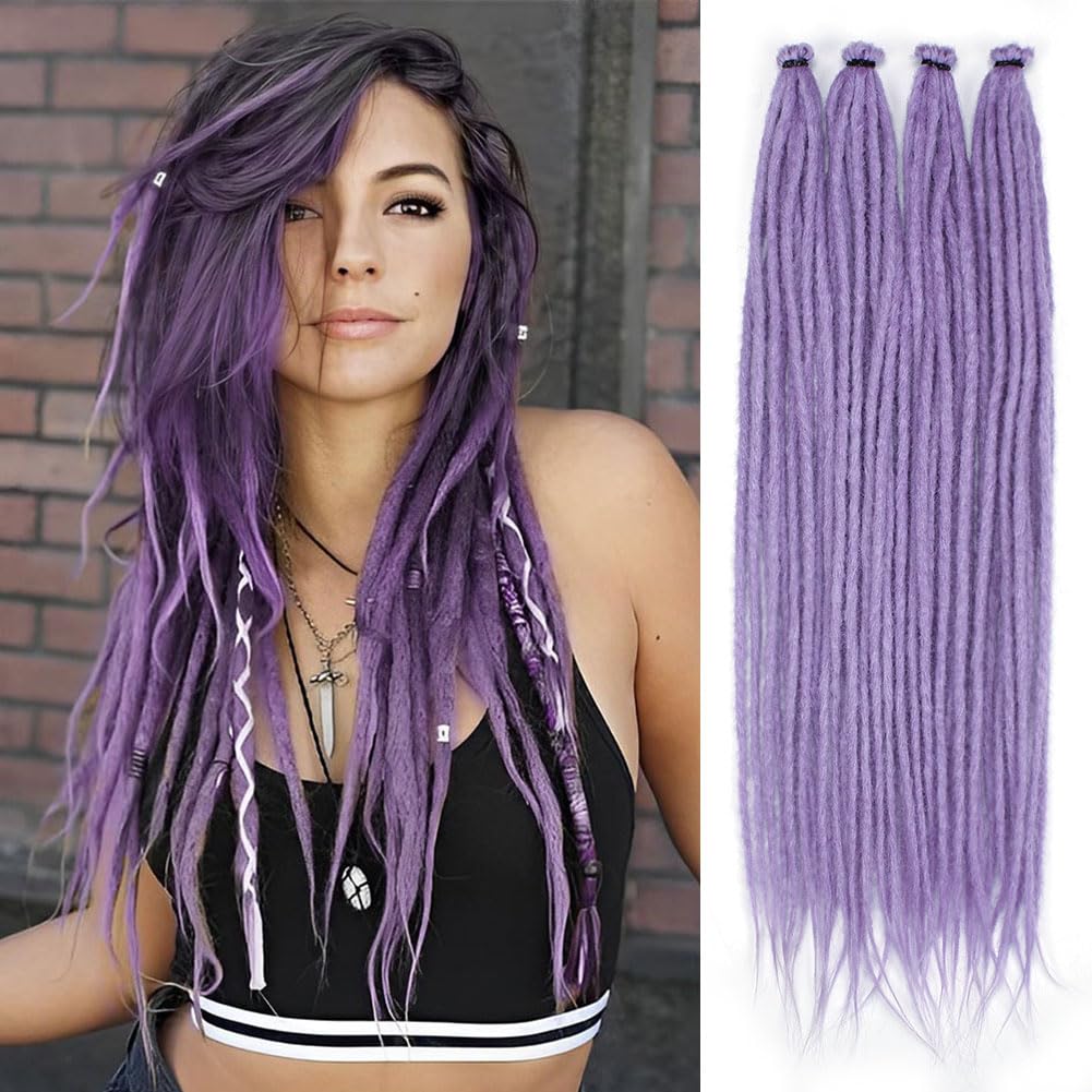 Kraler Lavender Purple Dreadlock Extensions, 22 '' Synthetic Crochet Dreads Extensions 100% Handmade Single Ended Dreads Thin 0.