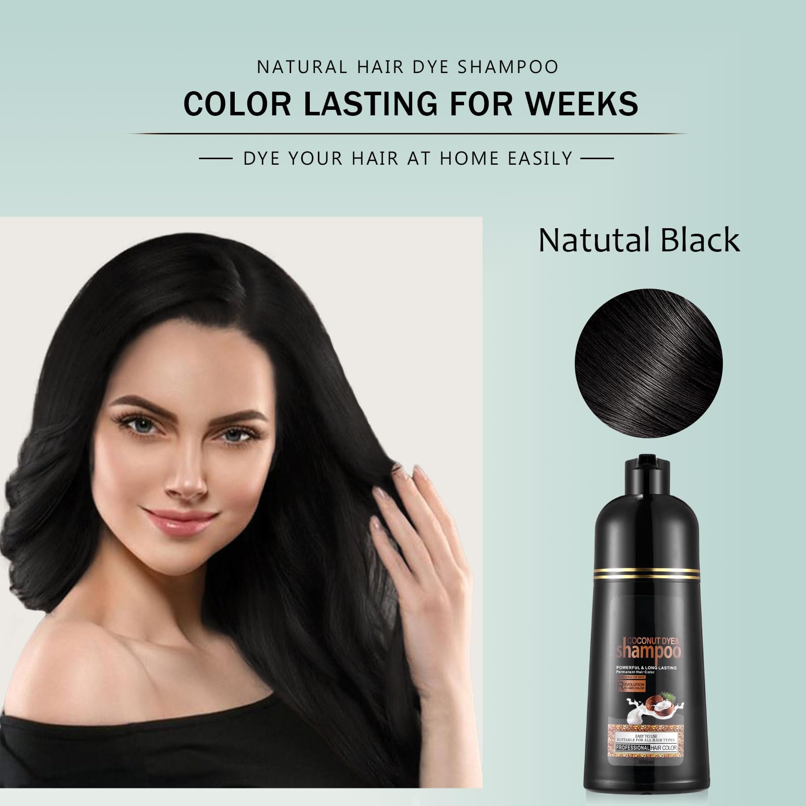 Fvquhvo Instant Black Hair Shampoo For Gray Hair - Herbal Hair Dye Shampoo 3 In 1 For Women & Men,16.90 Fl Oz Black Hair Dye Eas