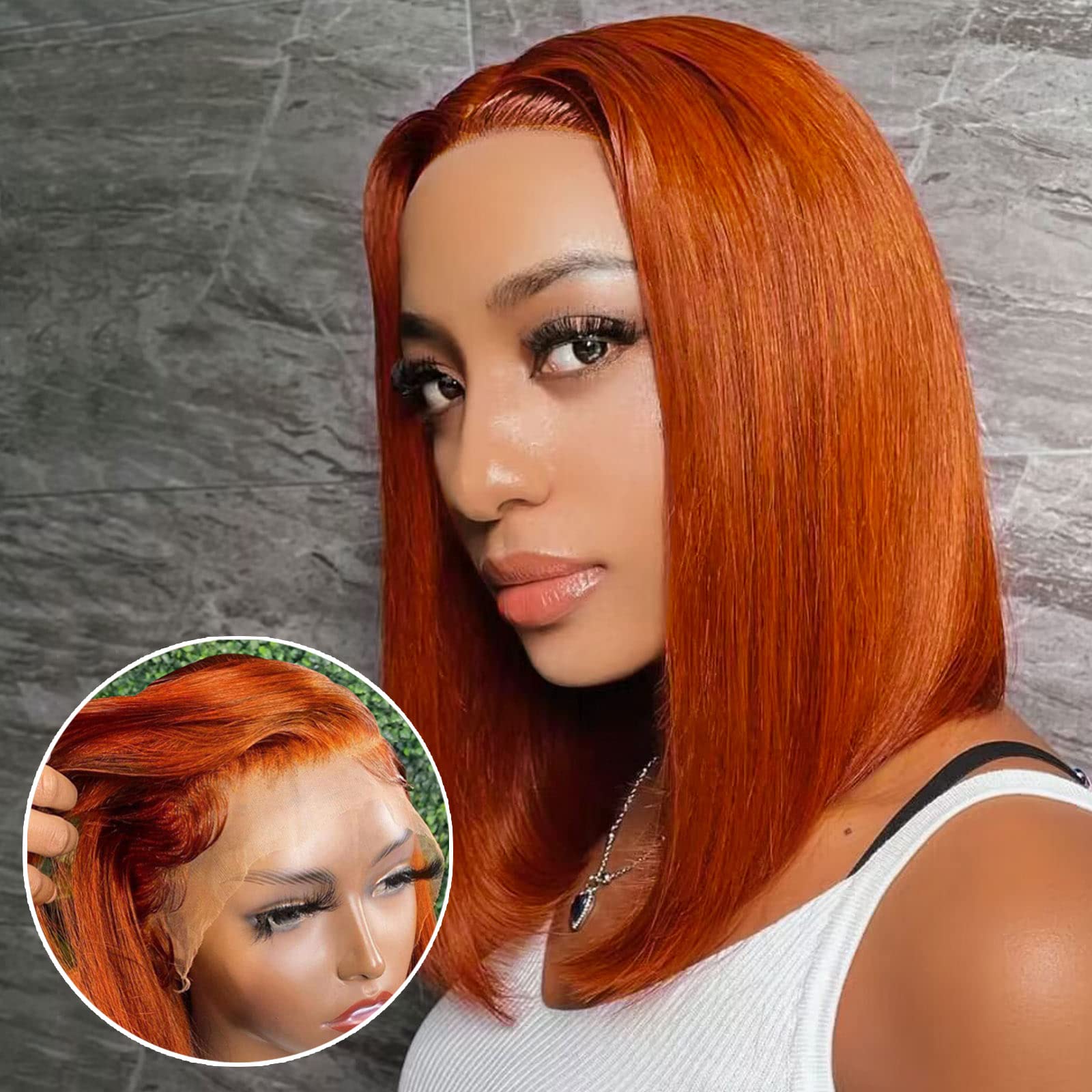 UCUVIC 13x4 Ginger Wig Lace Front Human Hair Bob Wig Human Hair HD Lace Front Glueless Wigs Human Hair Pre Plucked Frontal Bob W