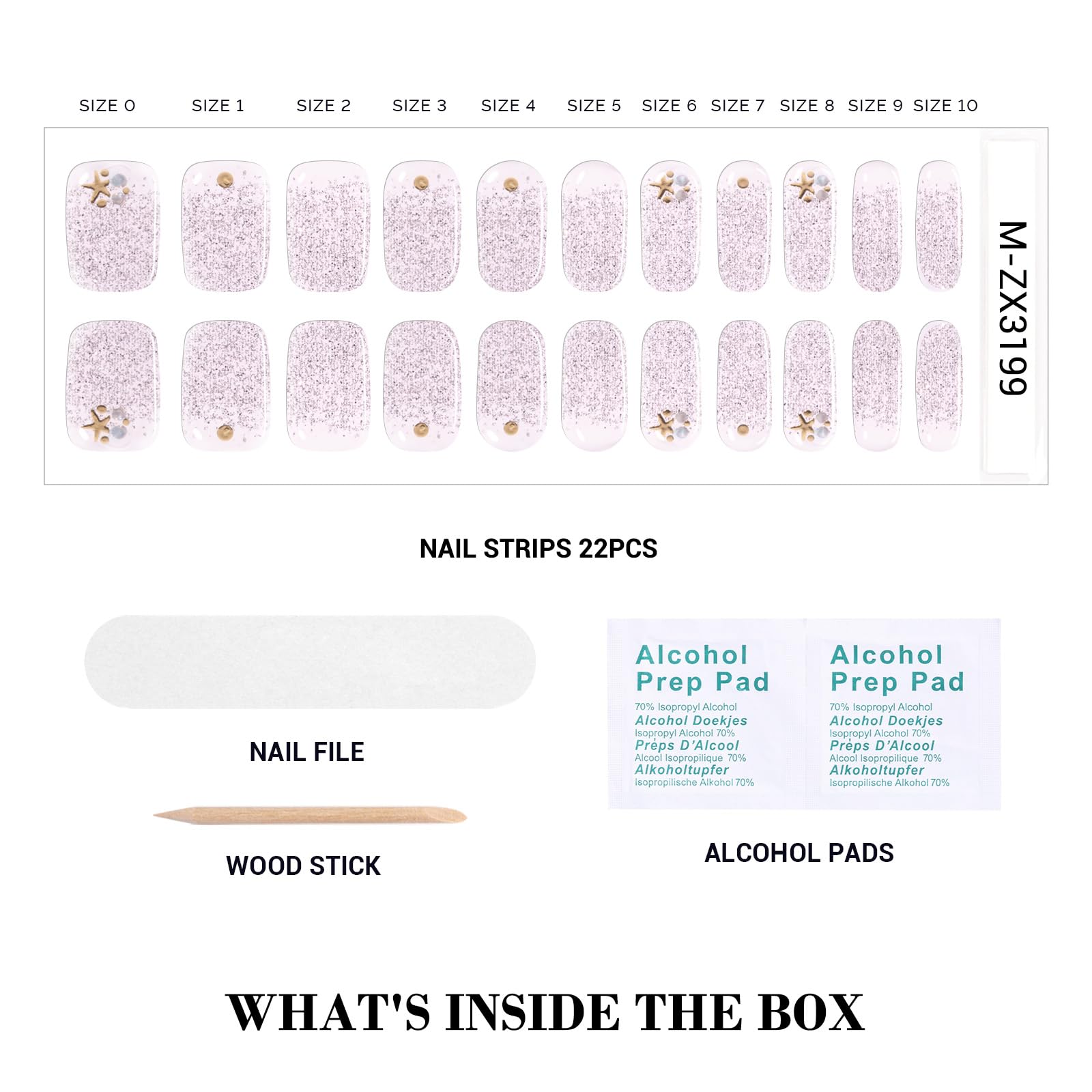 MelodySusie Qcoat Fully Cured Gel Nail Strips, Pink Glitter Starfish, UV Free Nail Polish Strips, Salon Quality, Long Lasting Ge