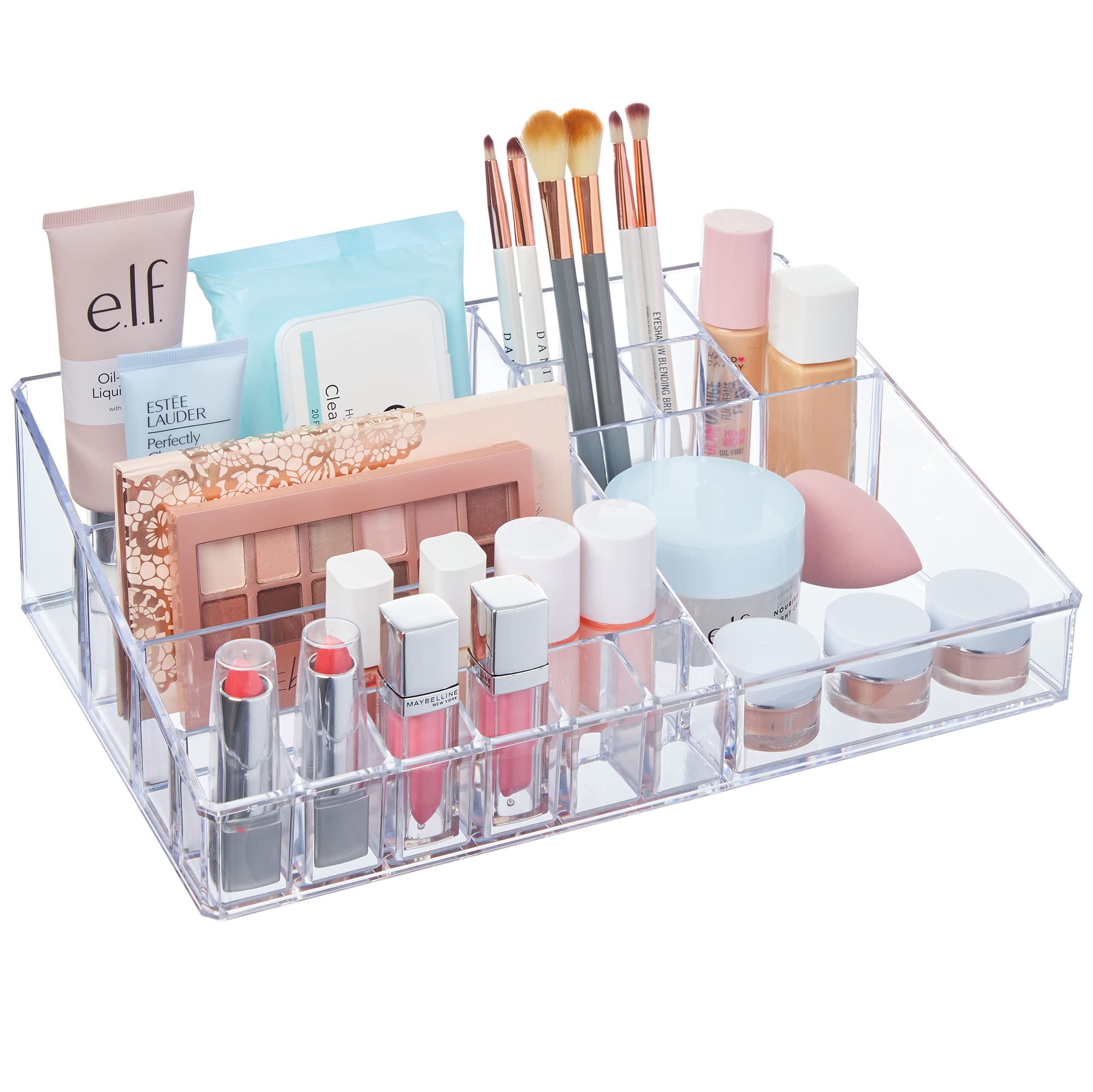 STORi Clear Makeup Organizer - 15-Compartment Cosmetic Holder, Plastic Vanity Storage, Model 8800, Made in USA