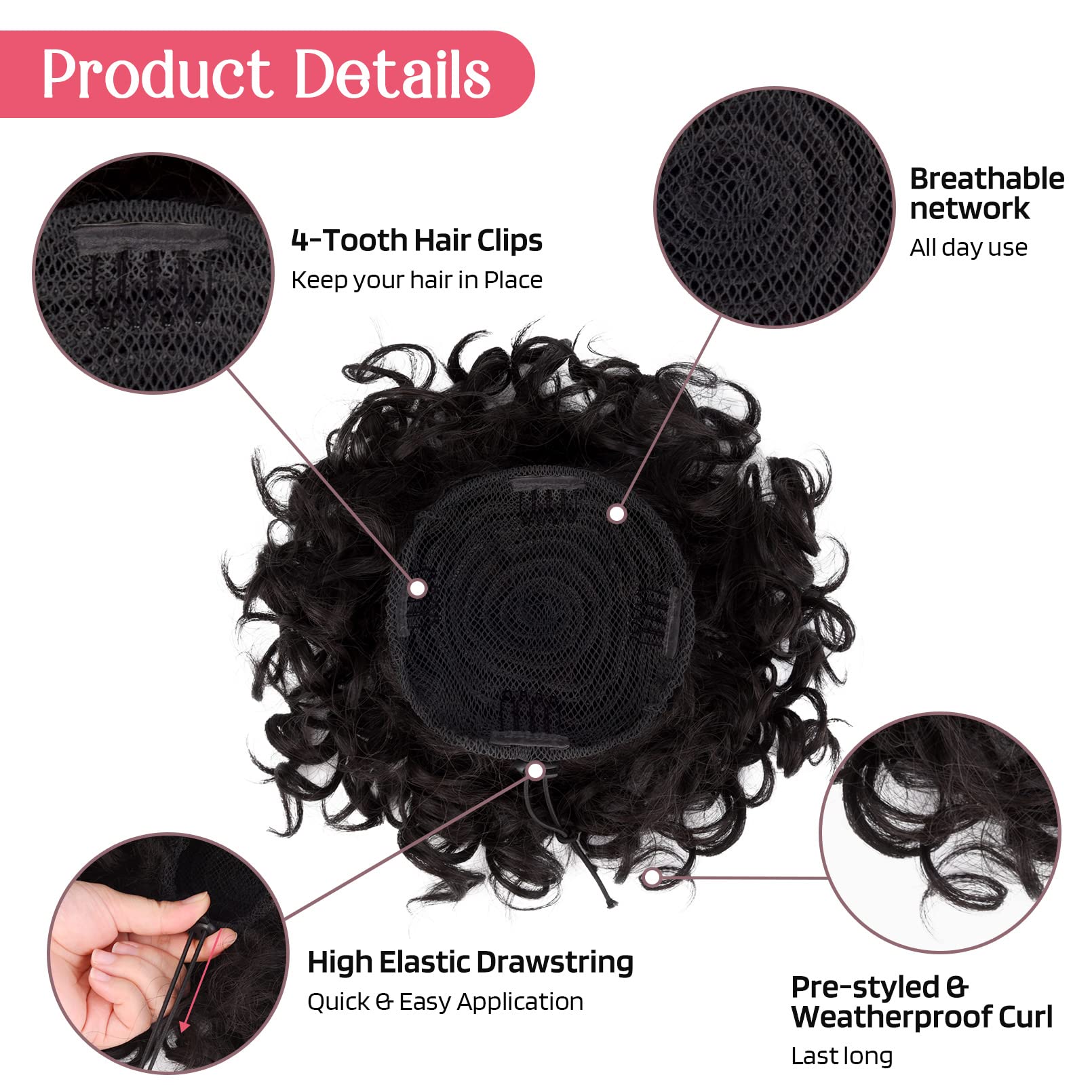 Hoojih Curly Hair Bun, Messy Bun Hair Piece Elastic Drawstring Messy Bun Large Full Hair Bun Extension Hairpiece Short Synthetic