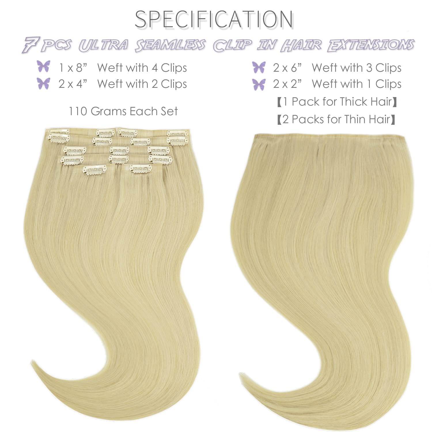 Lacer Hair 7 Pieces Seamless Human Hair Clip In Extensions Comfortable Ultra-Thin Pu Skin Weft #60 Bleach Blonde Clip In Hair Ex