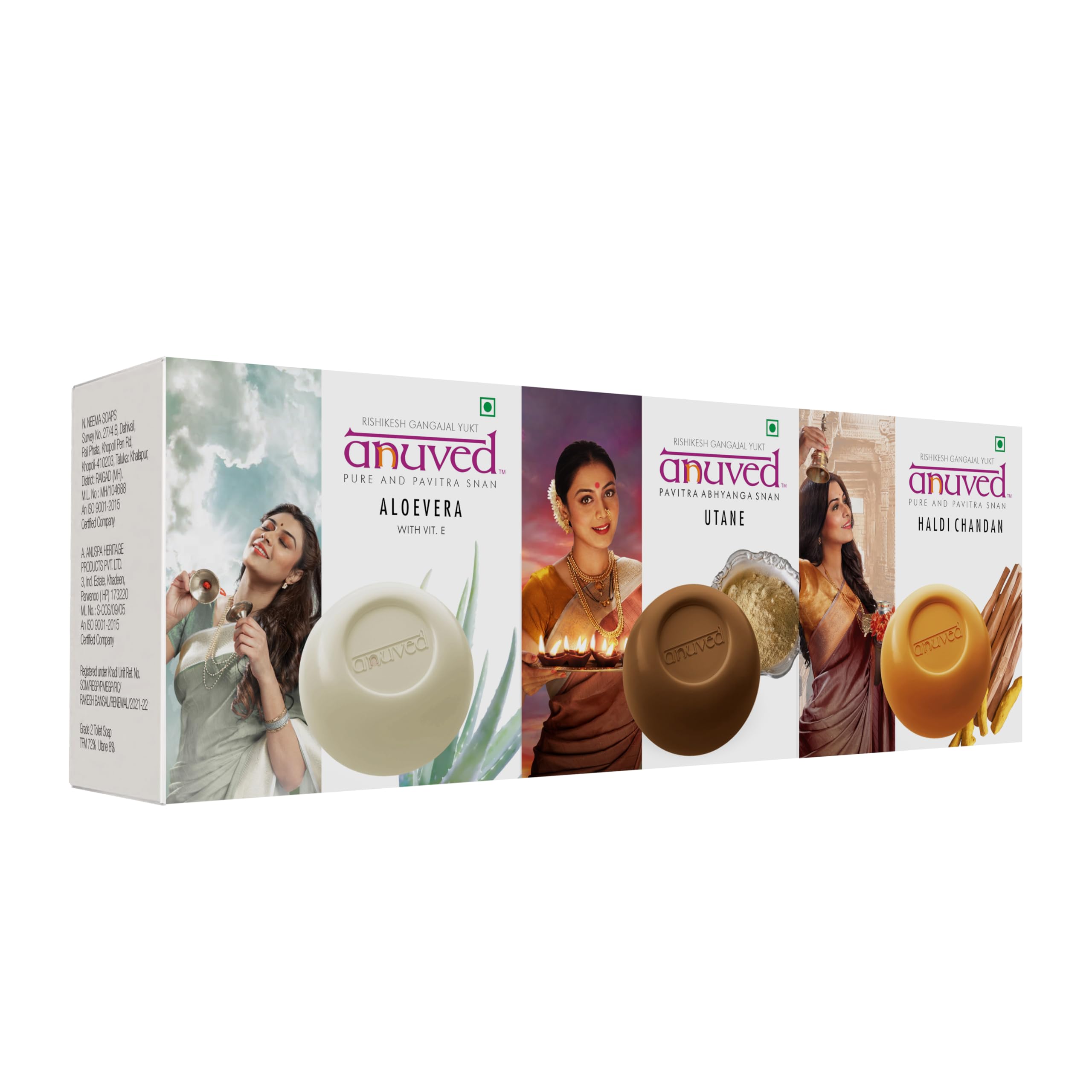 Anuved Nourishing Combo | Pack Of 3 | 125 Grams Each | Herbal Soaps Aloevera, Ubtan And Haldi Chandan For Healing & Youthful Ski