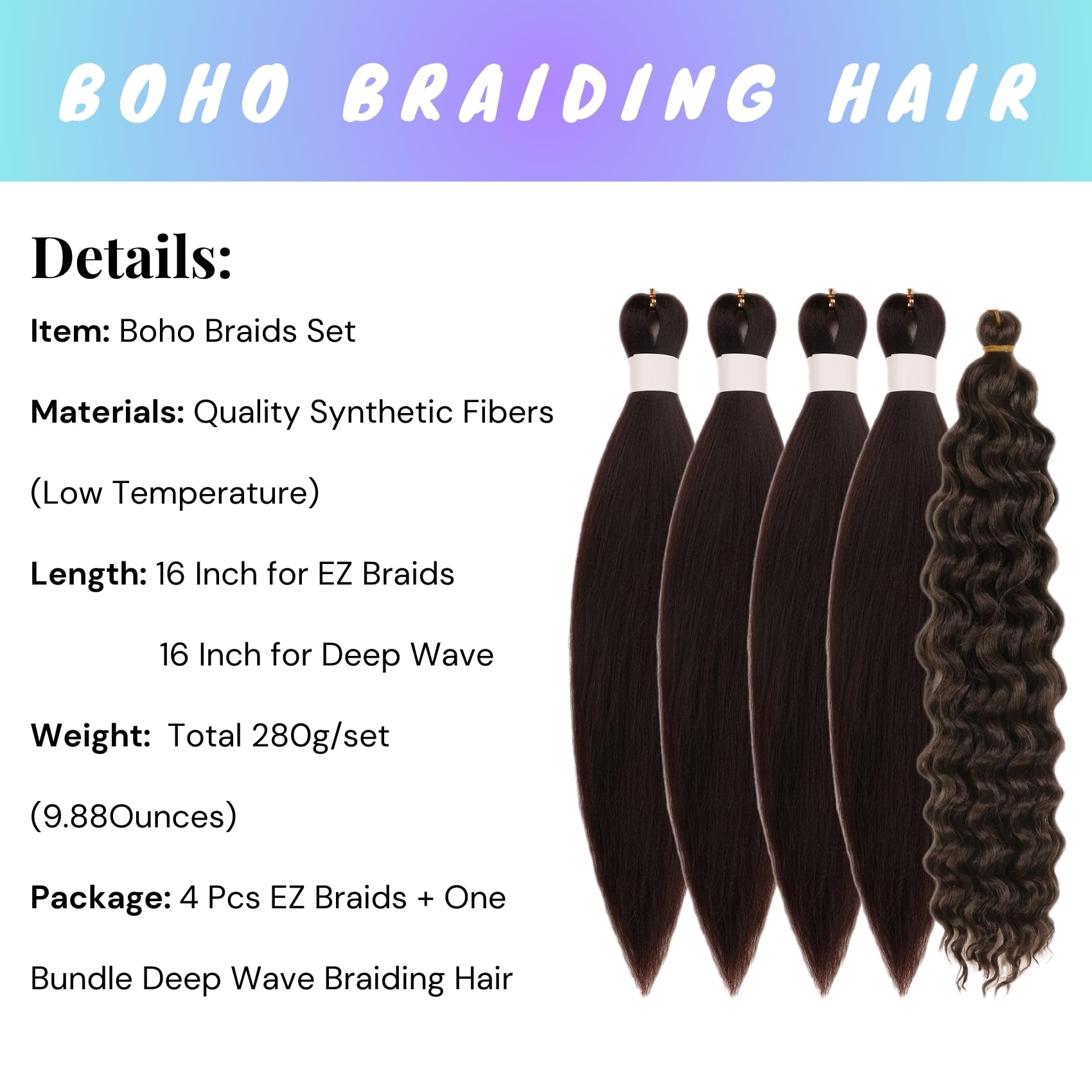 Brown Short Boho Braiding Hair Pre Stretched Box Hair 16Inch Boho Crochet Braids Hair For Braiding Synthetic Deep Wave Hair For