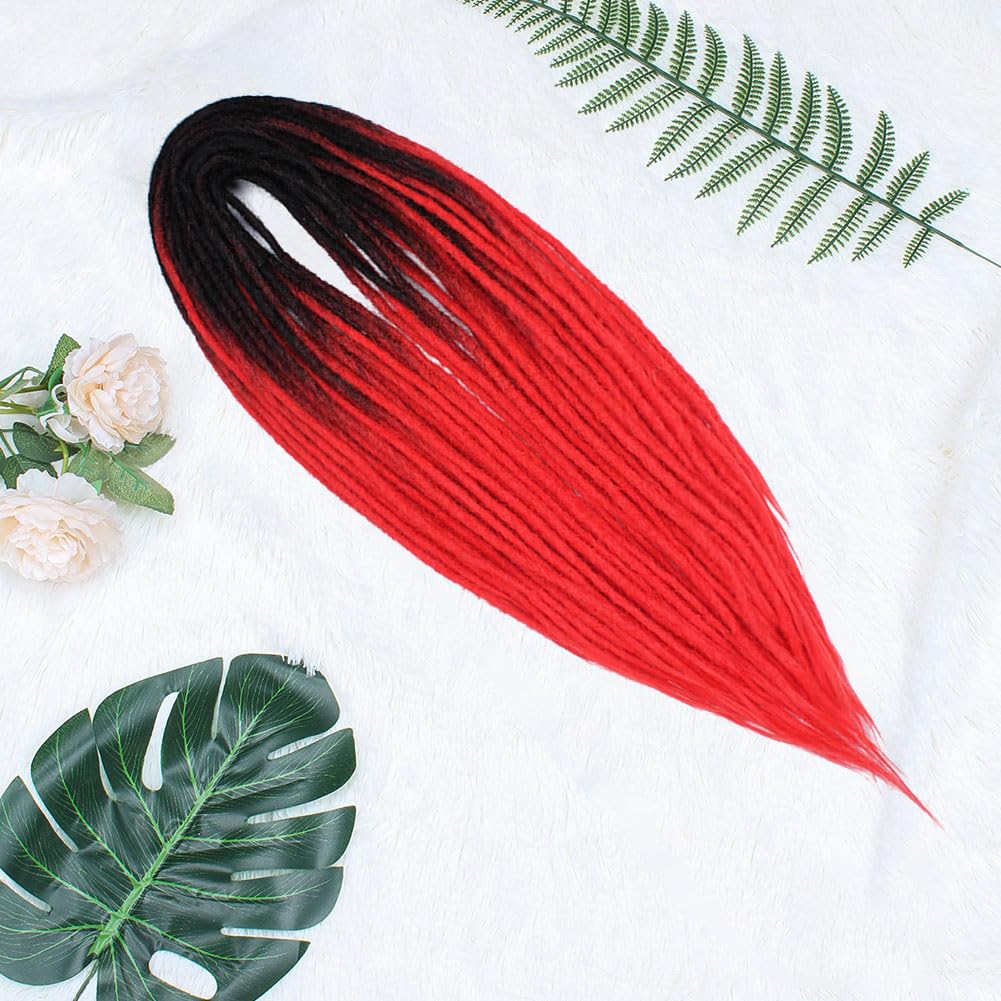 24 Inch Black To Red Double Ended Dreadlock Extensions, 20 Strands Gray To Blonde Synthetic De Dreads Extensions, Thin 0.6Cm Wid