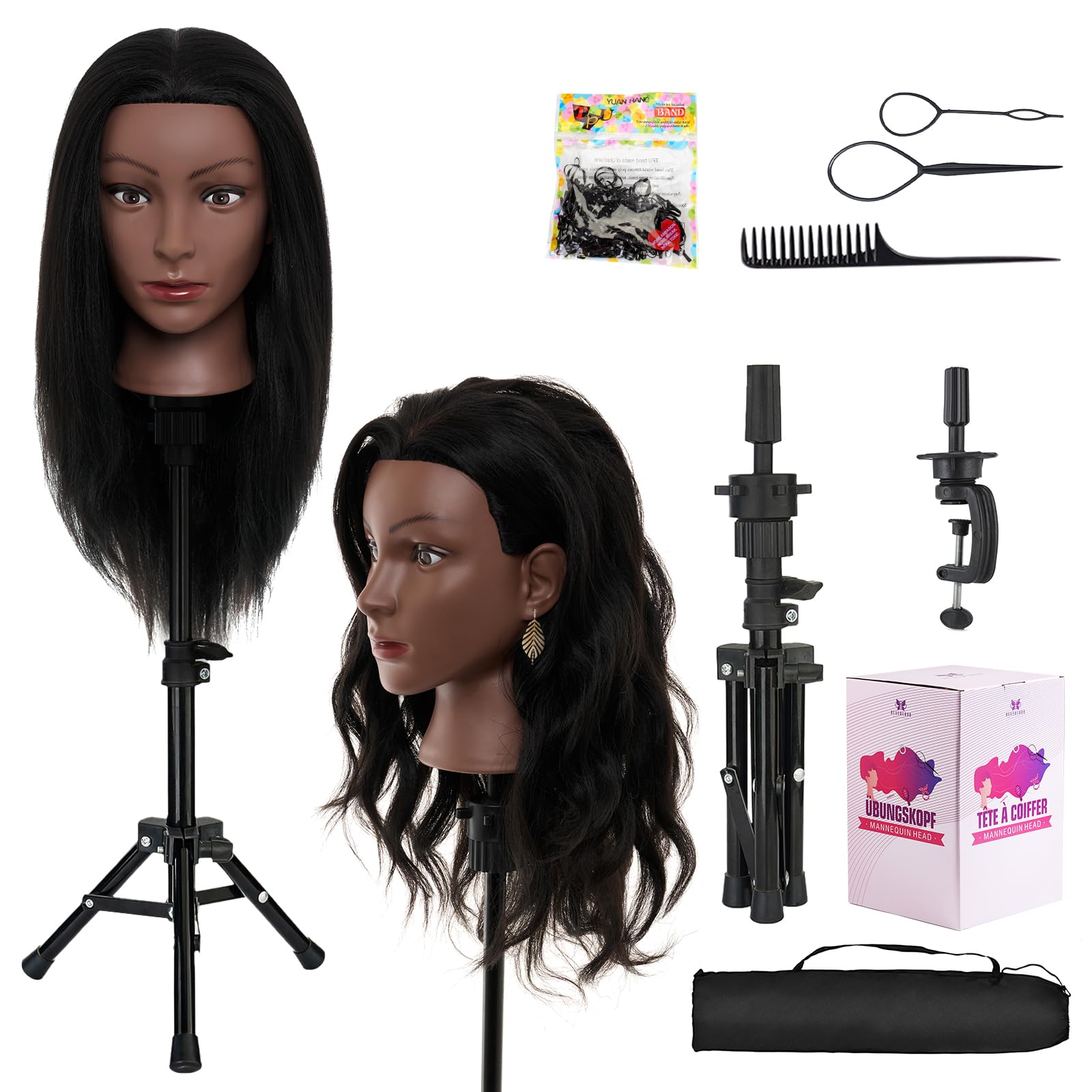 28Inch 60% Real Hair Makeup Mannequin Head, Cosmetology Mannequin Head with Hair for Makeup Braiding Curling Cuting,Makeup Doll 