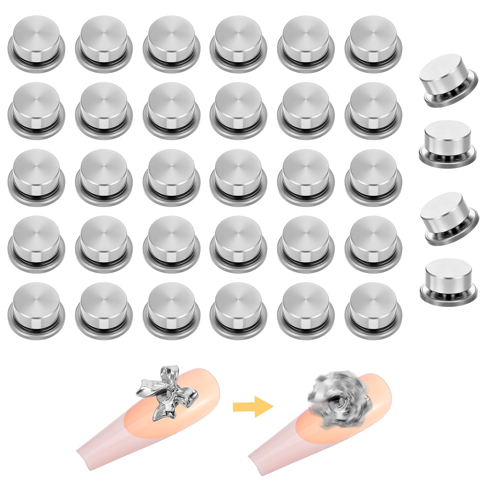 30 Pieces Rotating Nail Charms, Nail Art Rotating Charm Bearing Tool Rings, 3D Jewelry Accessories for Women DIY Crafting, Spinn