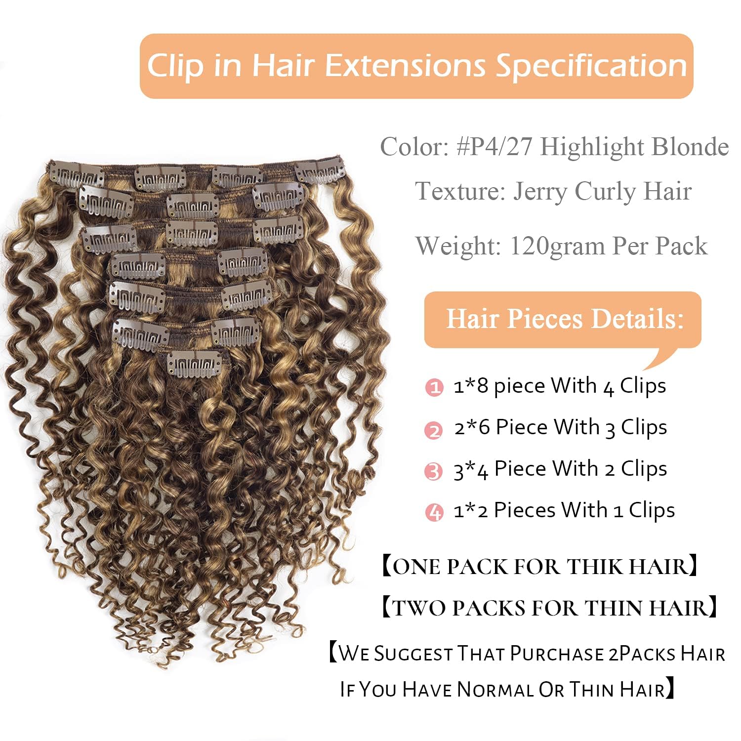 Afro Curly 3B 3C Real Hair Clip In Extensions 100% Brazilian African American Hair Extension Clip Ins Highlight Blonde Curly Cli