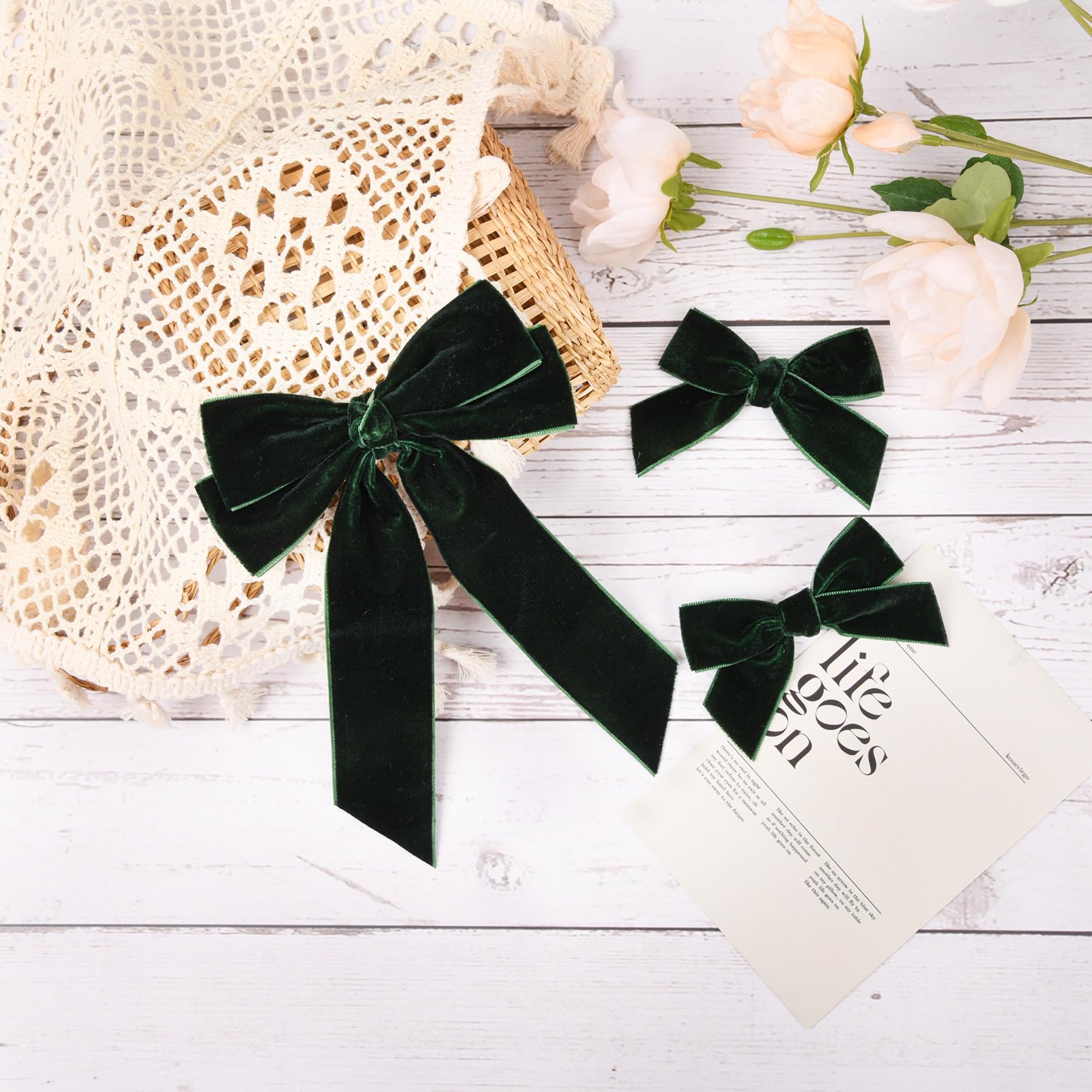 3 Pcs Velvet Bows Hair Clip Ribbon Green Accessories Ponytail Holder Hair Bow For Women Girls Toddlers Teens Kids