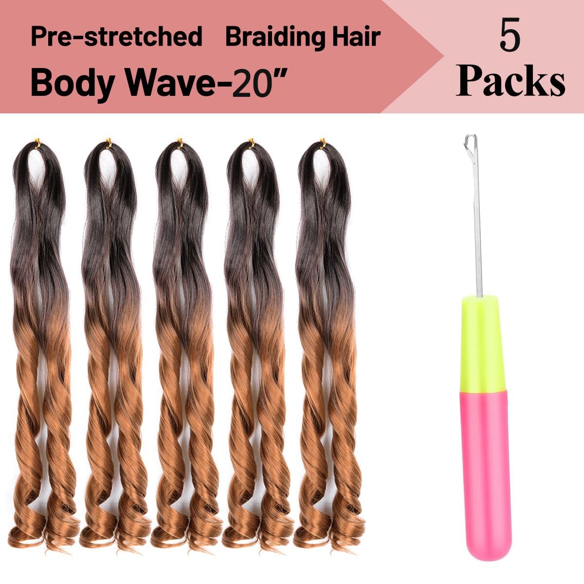 French Curly Braiding Hair 20 Inch T4/30 Loose Wavy 5 Pack Bouncy Braiding Hair Extensions 75G/Pack French Curly Synthetic Hair
