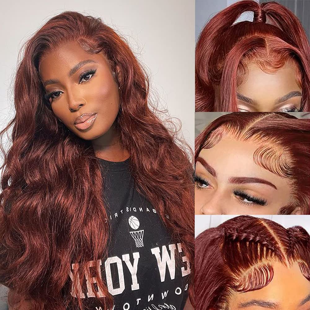 Reddish Brown Lace Front Wigs Human Hair Auburn Colored 13x6 HD Body Wave Frontal Wigs for Black Women 180 Density Copper Red Gl