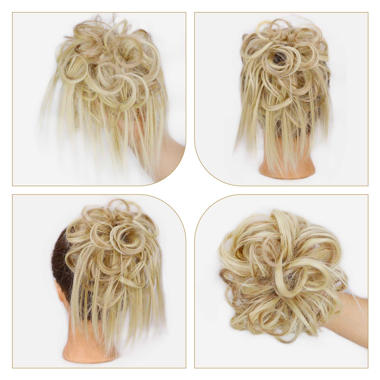 Lativ Messy Bun Hair Scrunchie Tousled Updo Hair Extensions With Elastic Rubber Band Hair Bun Curly Wavy Hair Piece Synthetic Ch