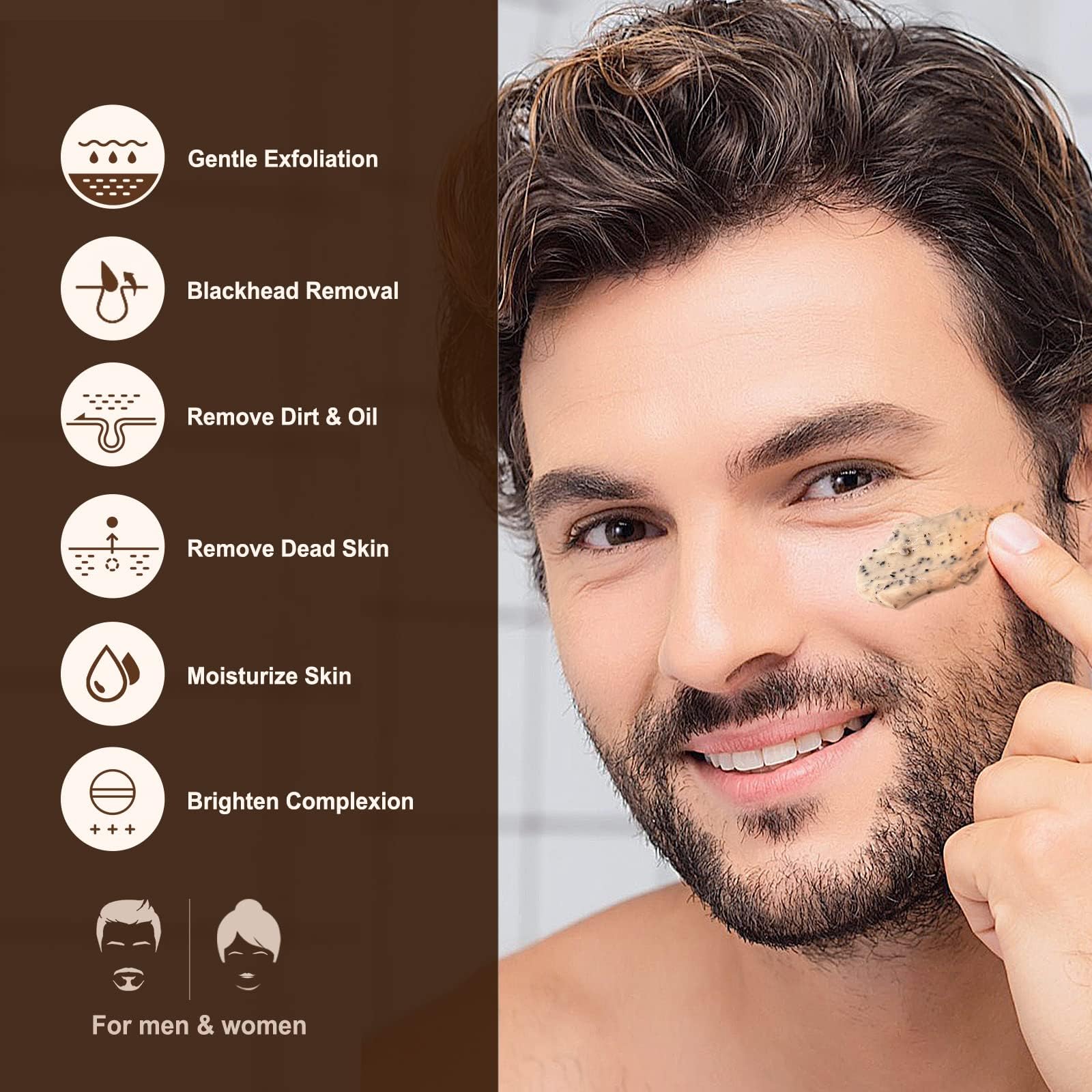 Face Scrub For Men, Facial Scrub For Deep Exfoliating, Cleansing, Removing Blackheads, Ingrown Hairs, Pre-Shave Soften, Organic