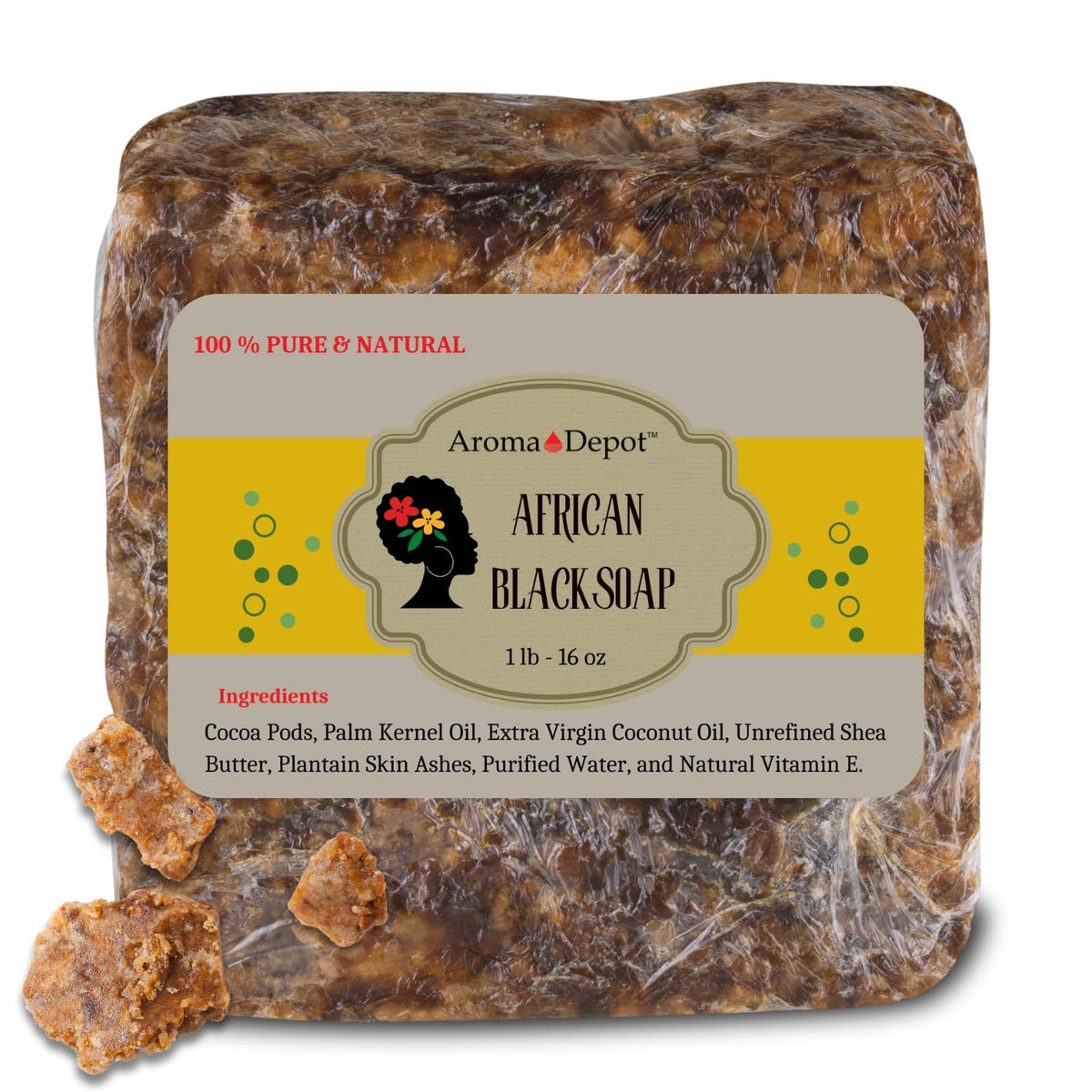 Aroma Depot Raw African Black Soap 1 lb. 100% Natural Raw Soap for Acne, Eczema, Psoriasis, Scar Removal Face And Body Wash. Han