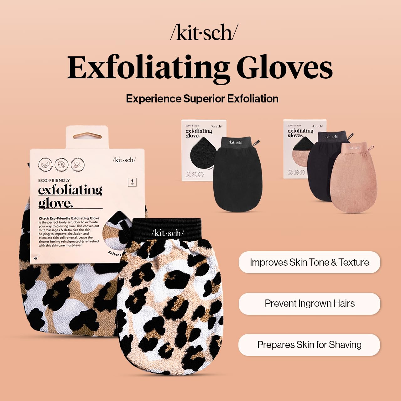 Kitsch Exfoliating Glove, Eco Friendly Exfoliating Body Scrubber, Dead Skin Remover & Body Exfoliator, Exfoliating Mitt For Skin