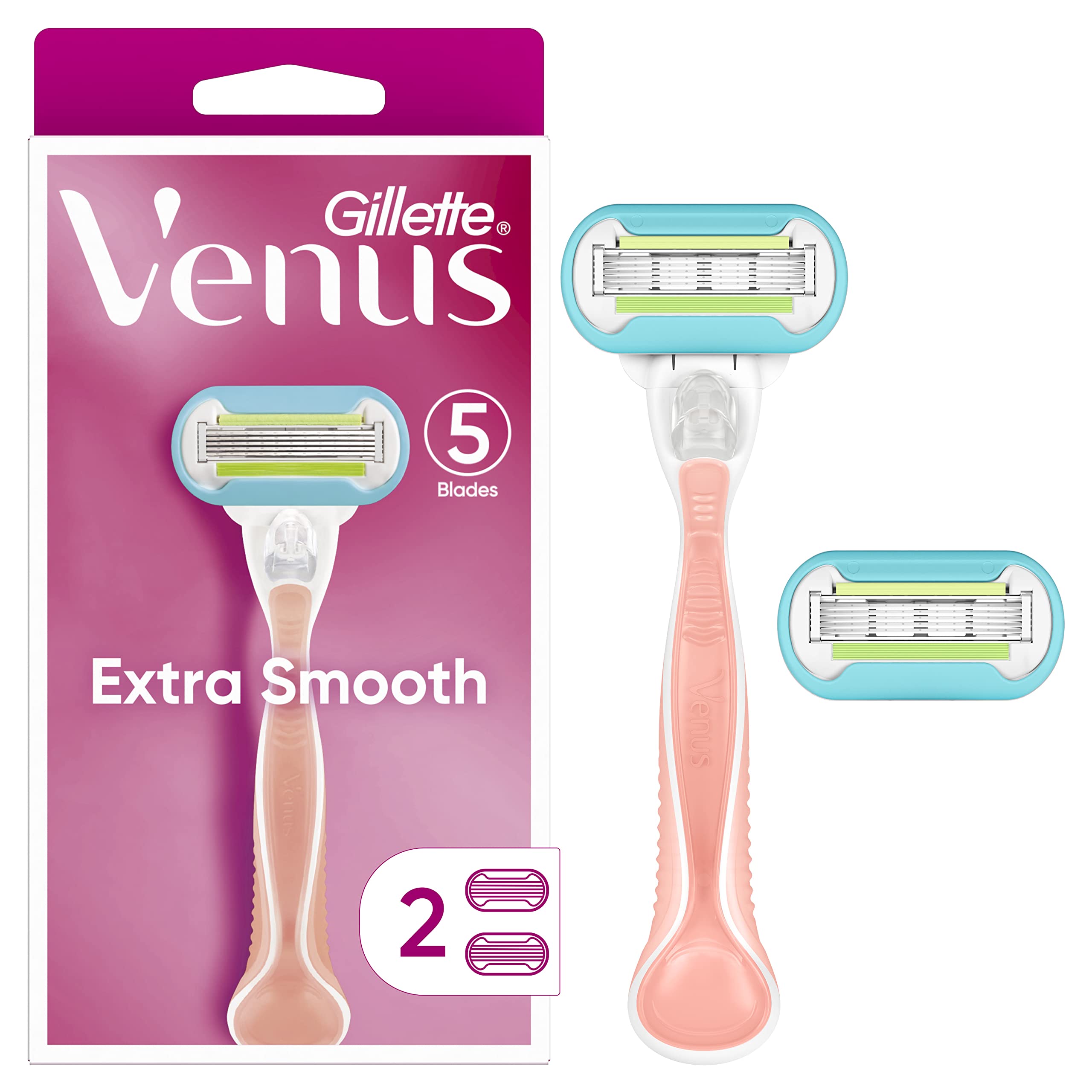 Gillette Venus Extra Smooth Pink Women'S Razor Handle + 2 Refills
