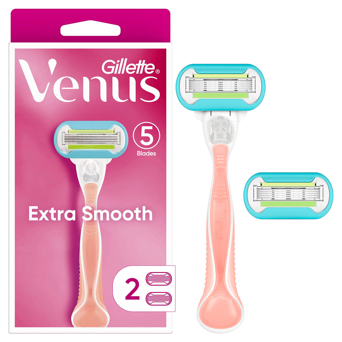 Gillette Venus Extra Smooth Pink Women'S Razor Handle + 2 Refills