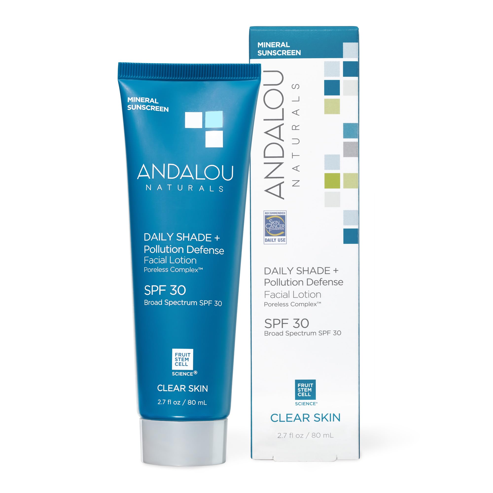 Andalou Naturals Daily Shade Face Sunscreen, SPF 30 Zinc Oxide Mineral Sunscreen, Sun + Pollution Defense Face Lotion, Helps Min