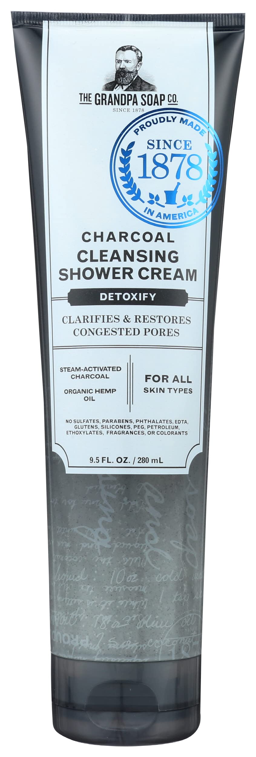 The Grandpa Soap Company Detoxify Charcoal Cleansing Shower Cream, Sulfate Free, Natural, Cruelty Free, 9.5 Ounce (Pack of 1)