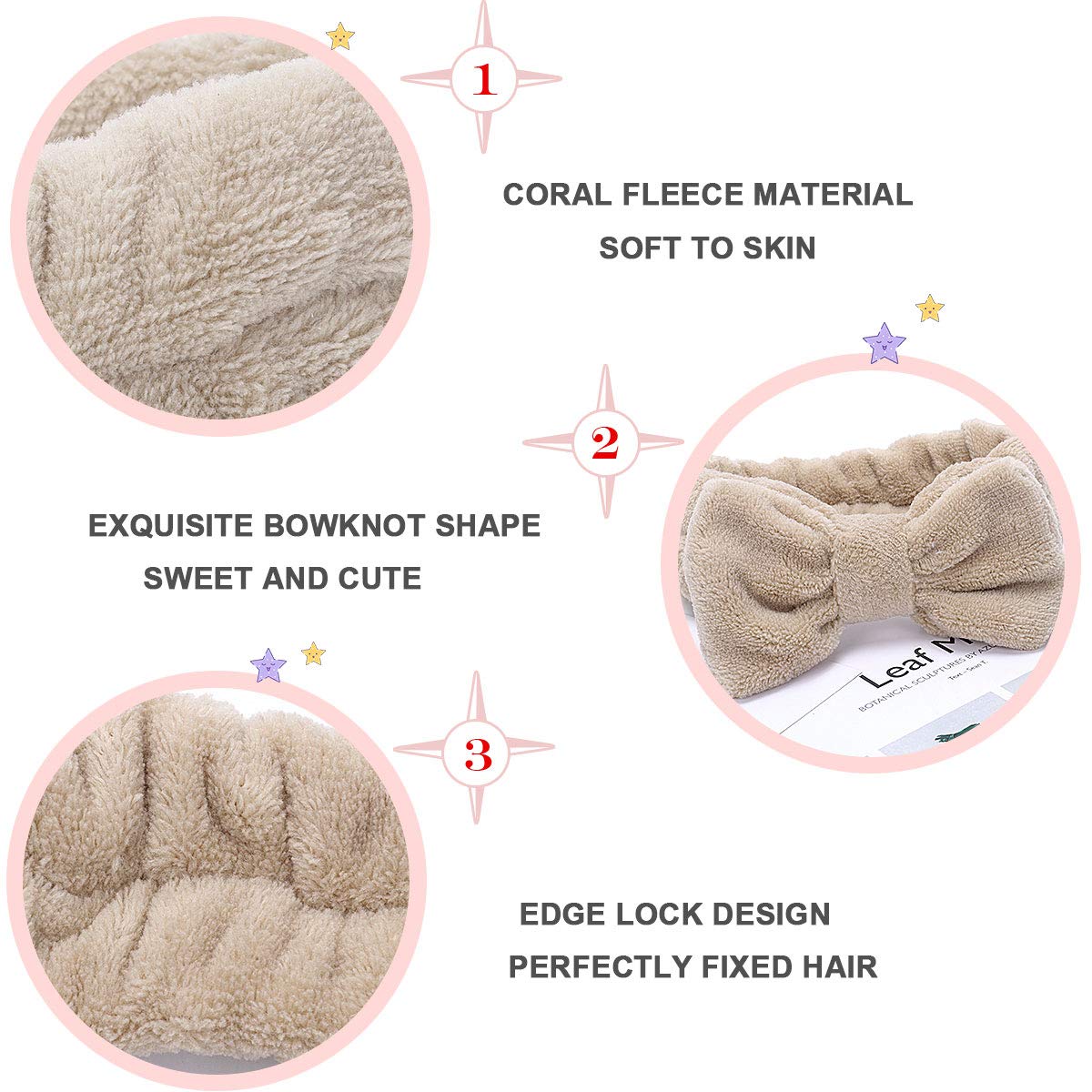Lades Facial Headband - Terry Cloth Headbands For Face Washing,Skin Care,Makeup,Bow Spa Hair Headband For Washing Face