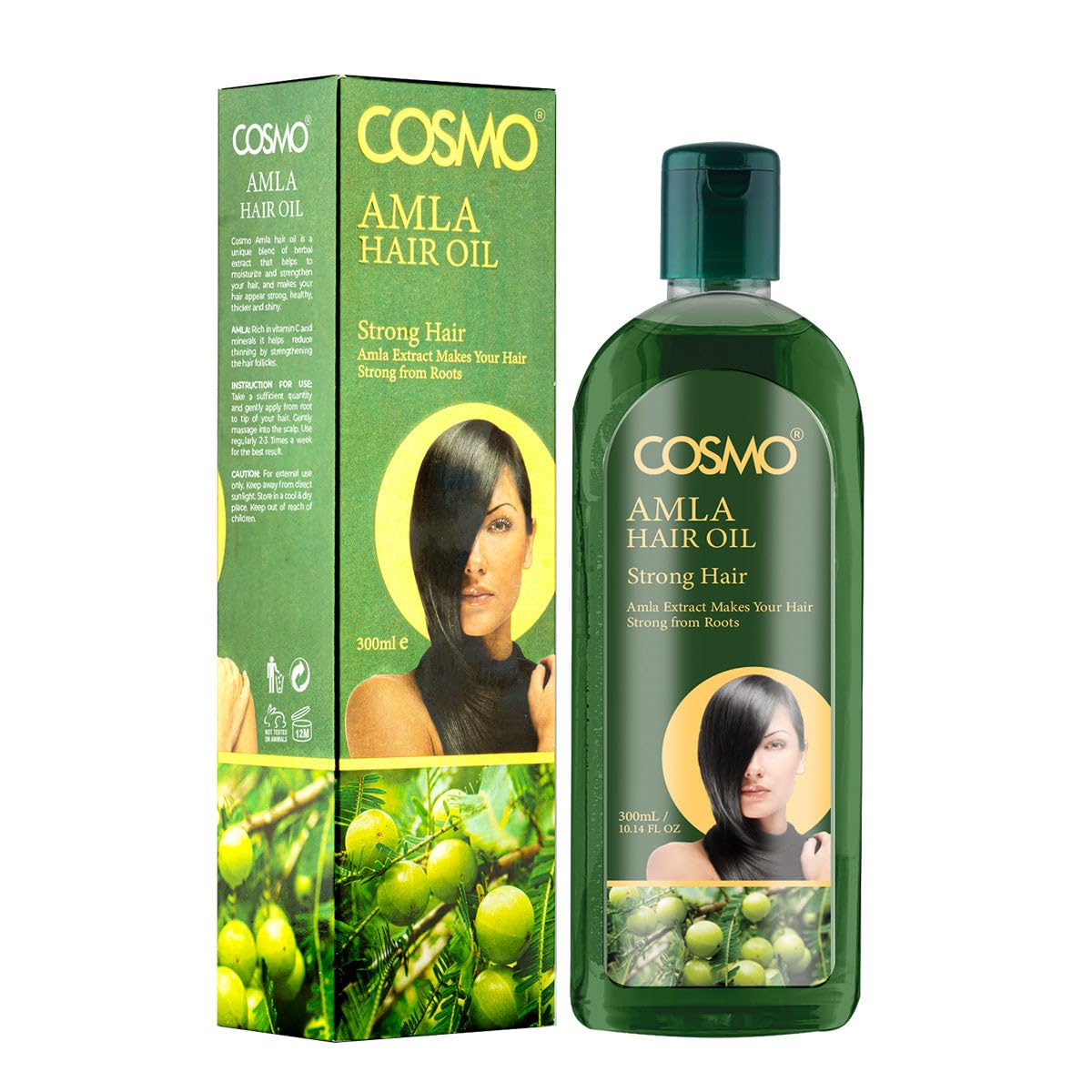 Cosmo Hair Care Amla Hair Oil 300ml  10.1 Fl. Oz, Amla Extracts, Make Strong Hair, Non Greasy Formula, Deeply Moisturizing, Hea