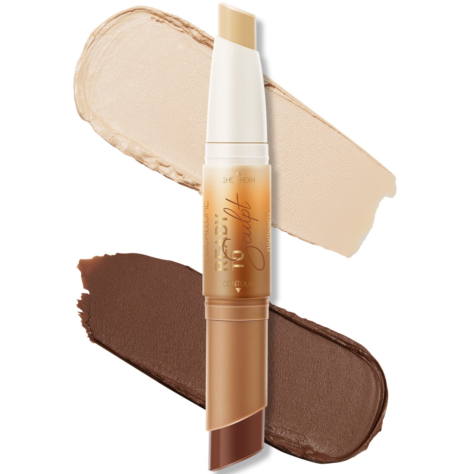 Focallure 2 In 1 Cream Bronzer And Highlighter Stick,Non-Greasy & Non-Drying Contour Pencil,Easy To Create A Natural Matte Finis