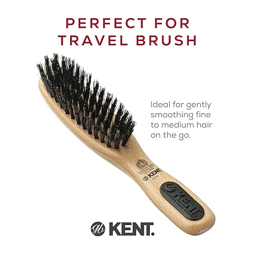 Kent PF10 Natural Wood Boar Bristle Hair Brush - Straightening Brush and Styling Brush for Short to Medium Length Hair - Natural
